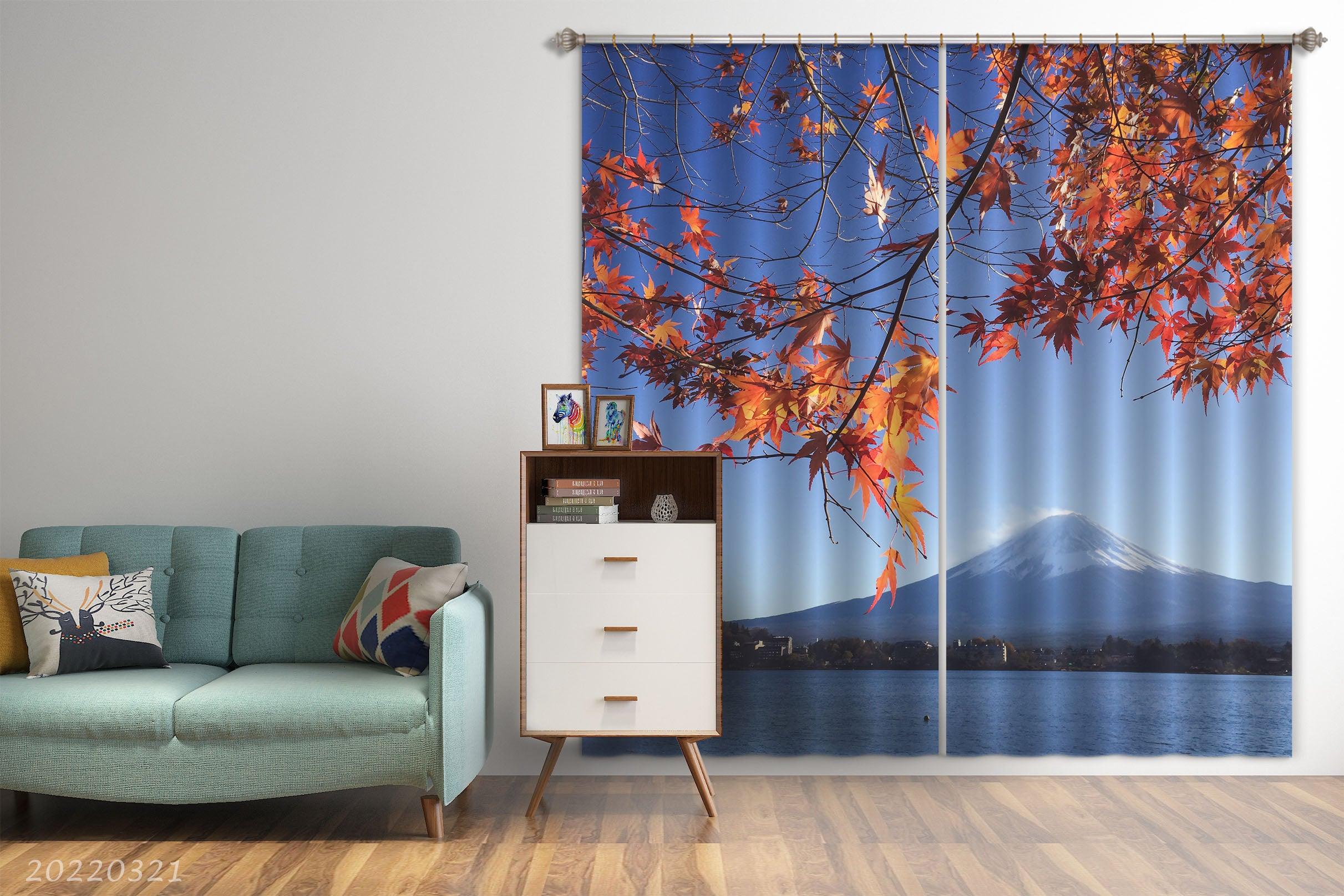 3D Mount Fuji Red Maple Leaf Sky Lake Curtains and Drapes GD 3114- Jess Art Decoration