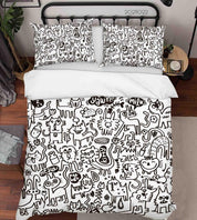 3D Abstract Cartoon Animal Doodle Quilt Cover Set Bedding Set Duvet Cover Pillowcases 20- Jess Art Decoration