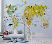 3D World Map Kids Wall Mural Wallpaper LQH 231- Jess Art Decoration
