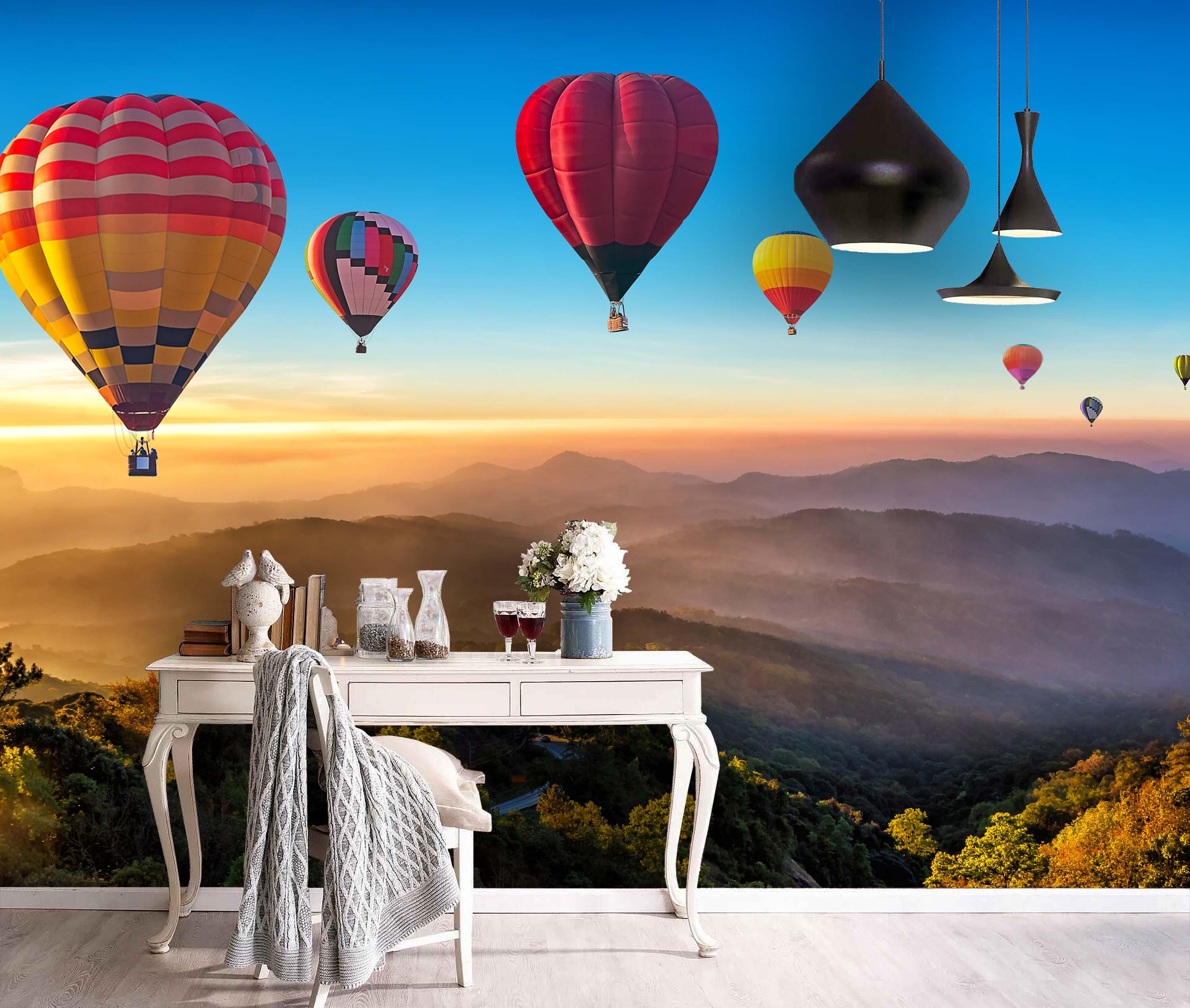 3D Mountain Color Hot Air Balloon  Wall Mural Wallpaper 152- Jess Art Decoration