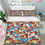 3D Cartoon Houses Quilt Cover Set Bedding Set Pillowcases 18- Jess Art Decoration