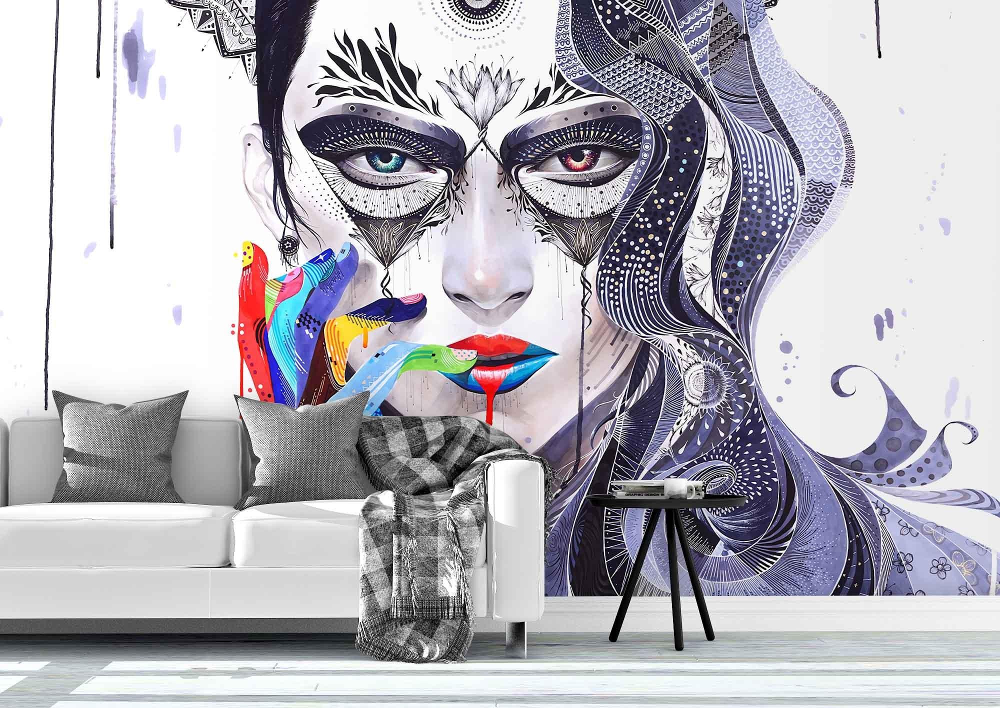 3D Graffiti Beauty Girl Wall Mural Wallpaper 246- Jess Art Decoration