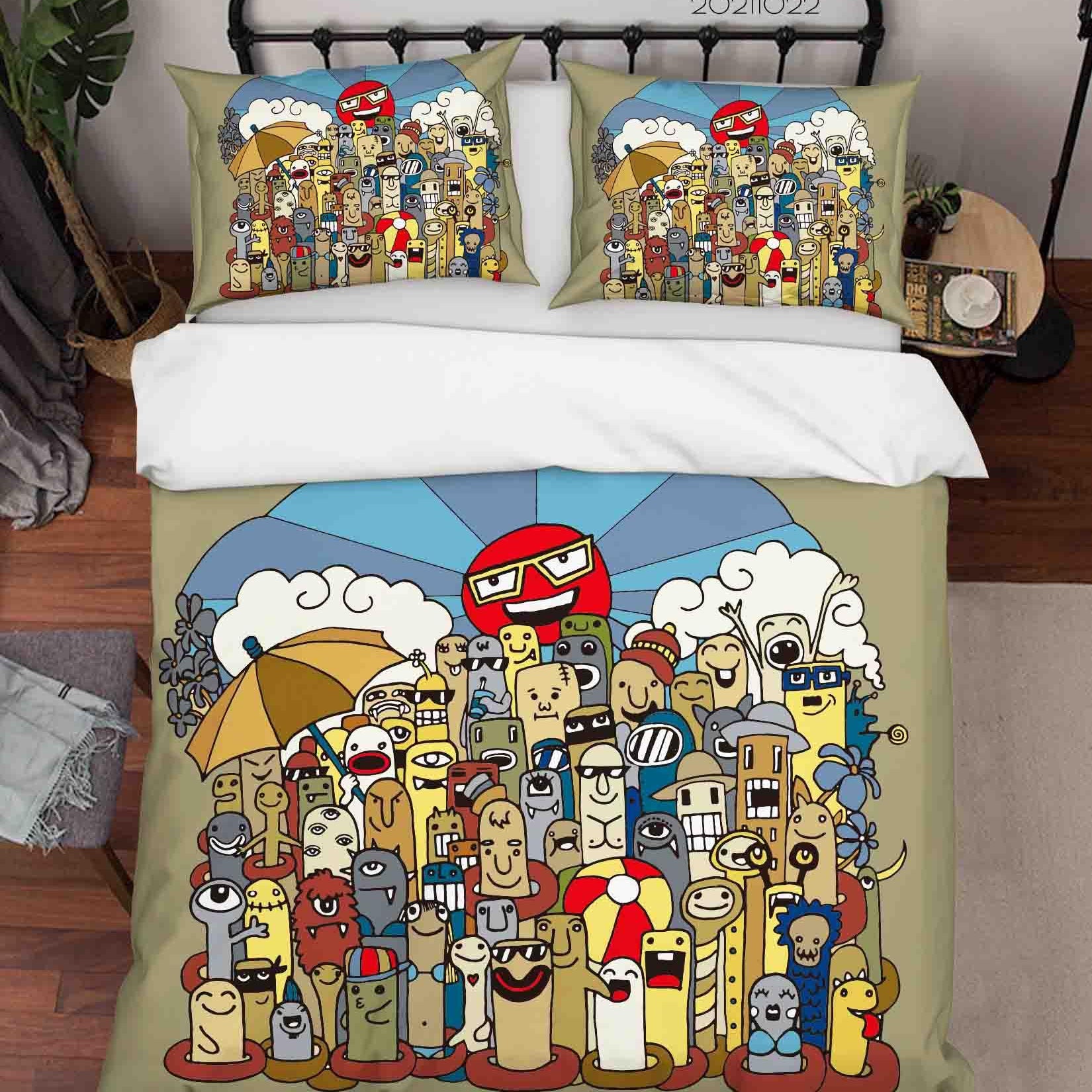 3D Abstract Color Monster Graffiti Quilt Cover Set Bedding Set Duvet Cover Pillowcases 8- Jess Art Decoration