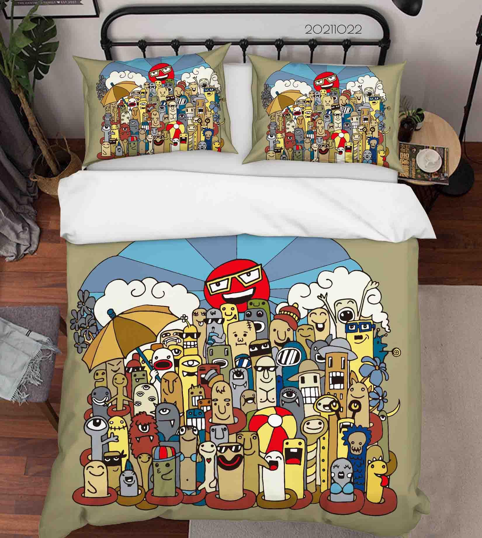 3D Abstract Color Monster Graffiti Quilt Cover Set Bedding Set Duvet Cover Pillowcases 8- Jess Art Decoration