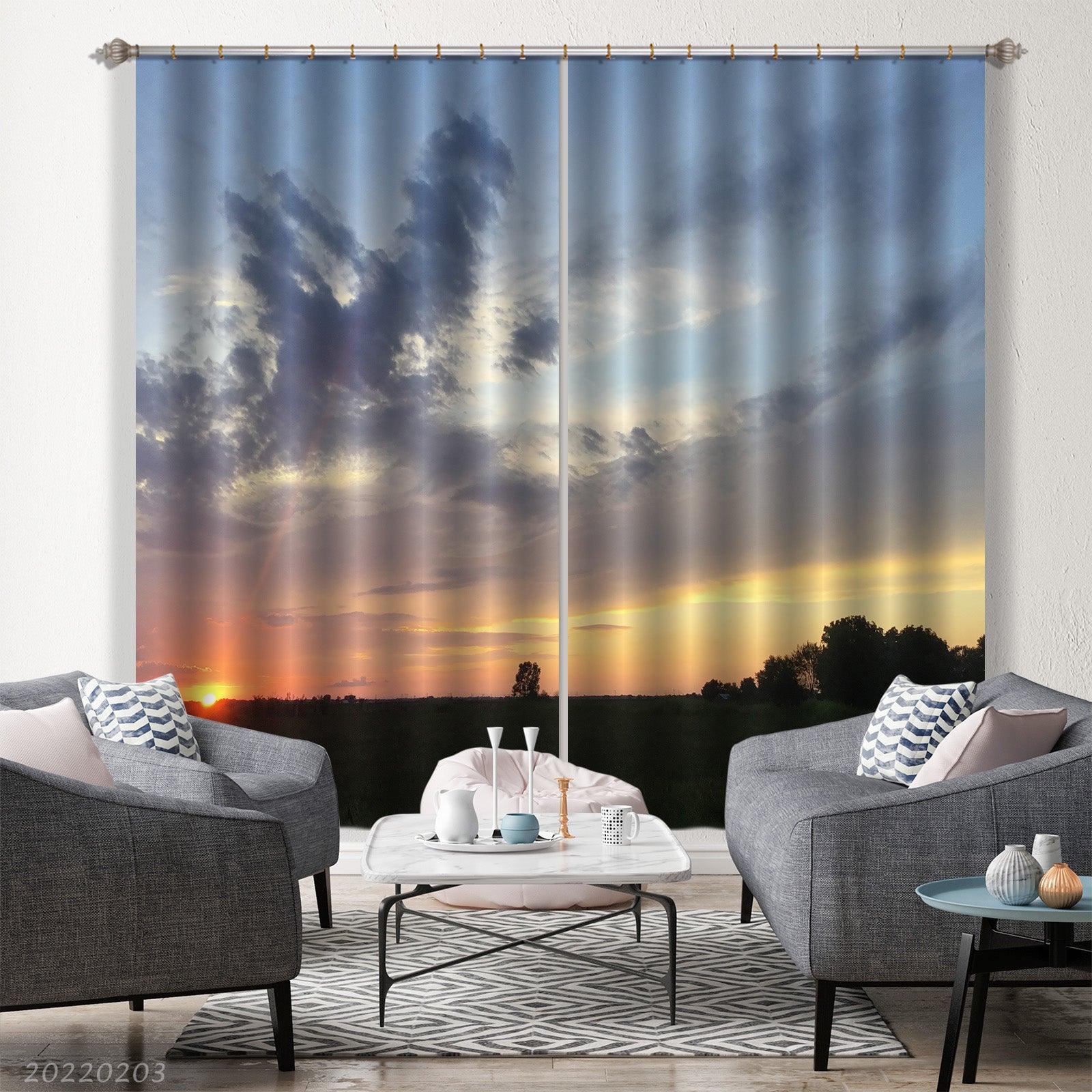 3D Countryside Tree Sunrise Scenery Curtains and Drapes GD 1167- Jess Art Decoration