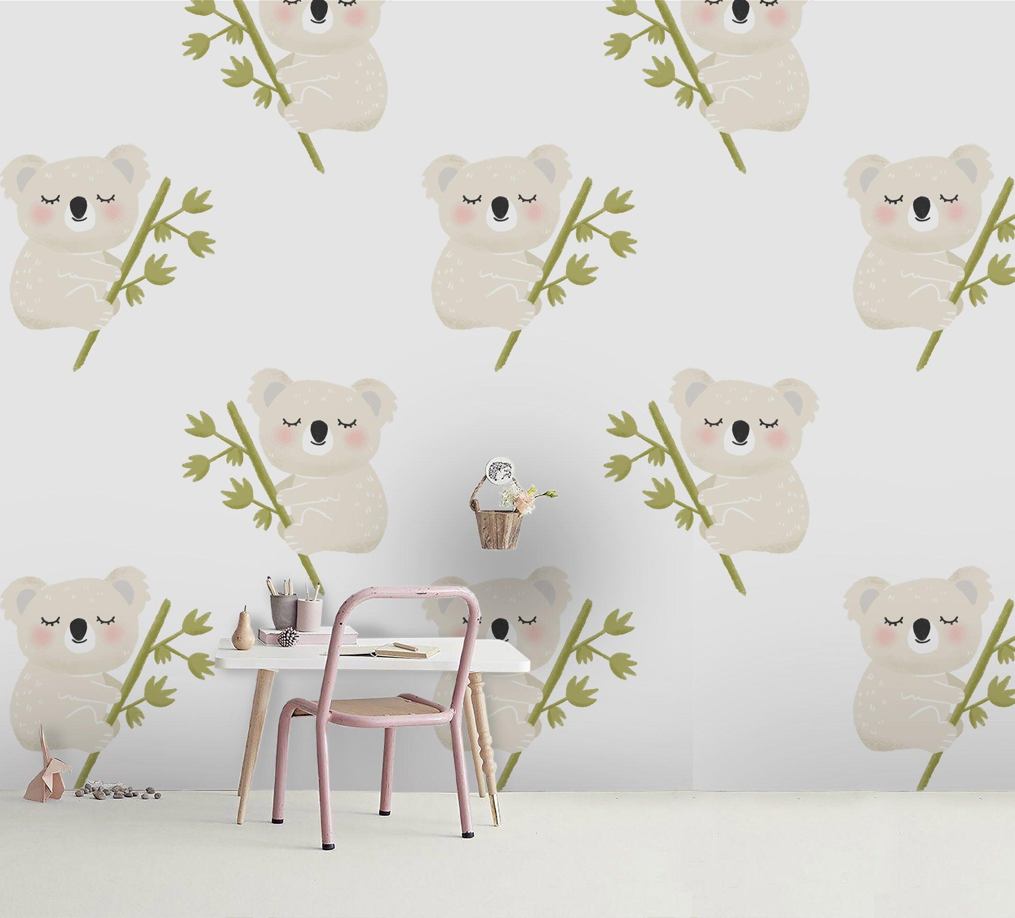 3D Cartoon Koala Bamboo Wall Mural Wallpaper A170 LQH- Jess Art Decoration
