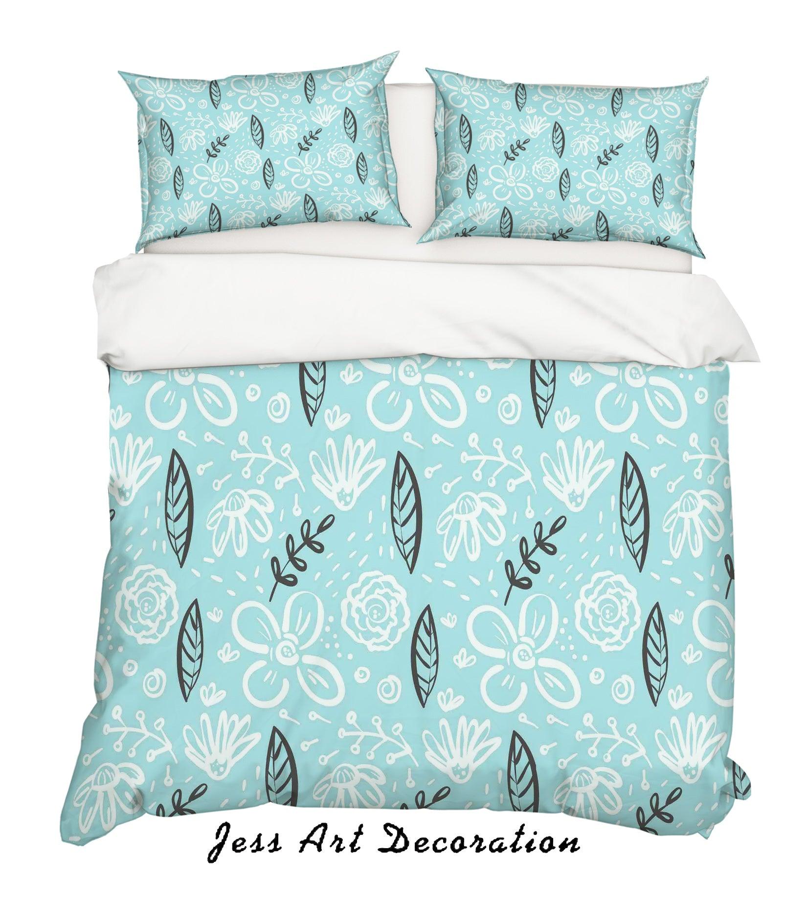 3D Blue Flowers Leaves Quilt Cover Set Bedding Set Pillowcases 119- Jess Art Decoration