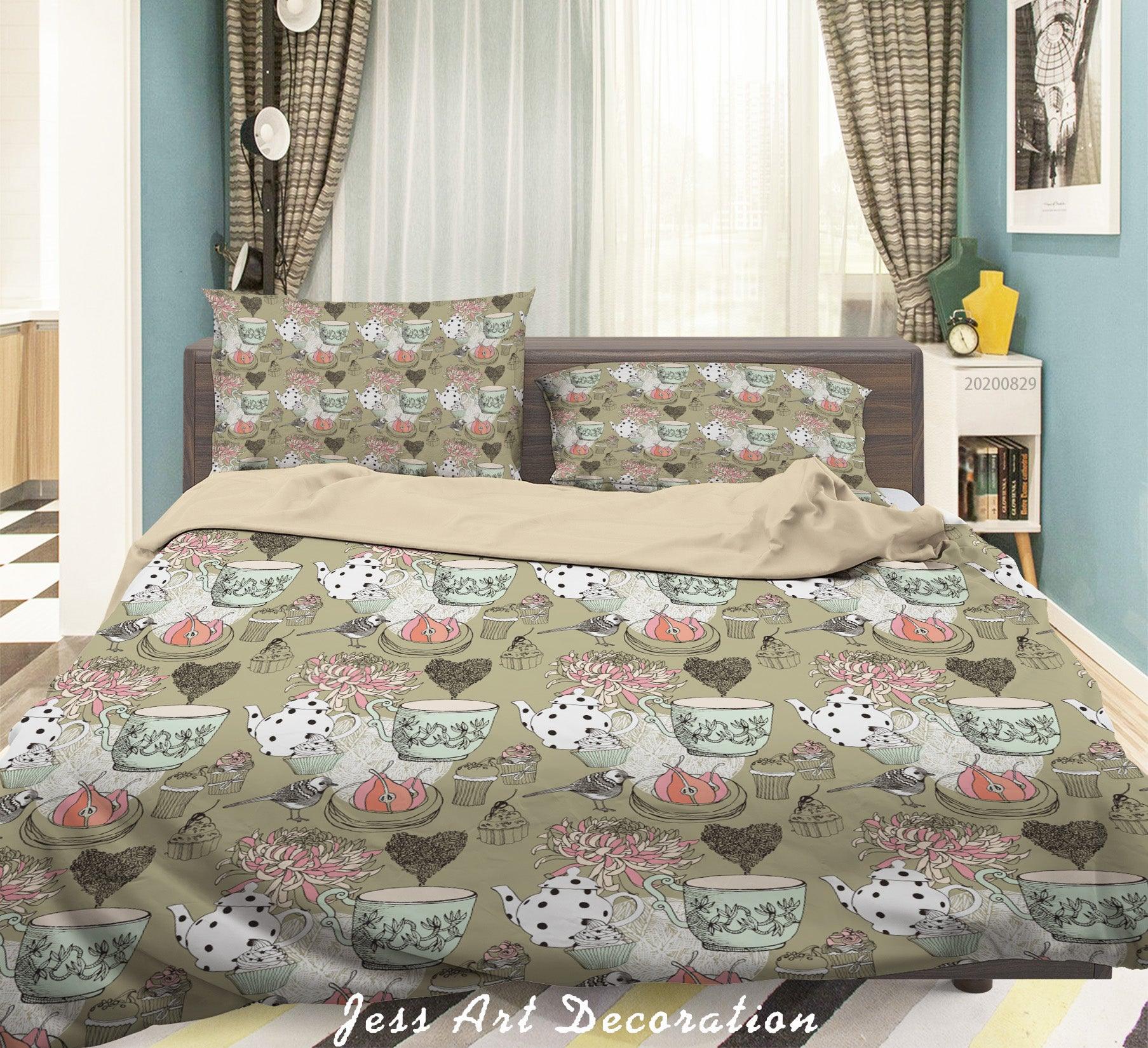 3D Abstract Hand Draw Cartoon Teapot Pattern Quilt Cover Set Bedding Set Duvet Cover Pillowcases WJ 3546- Jess Art Decoration