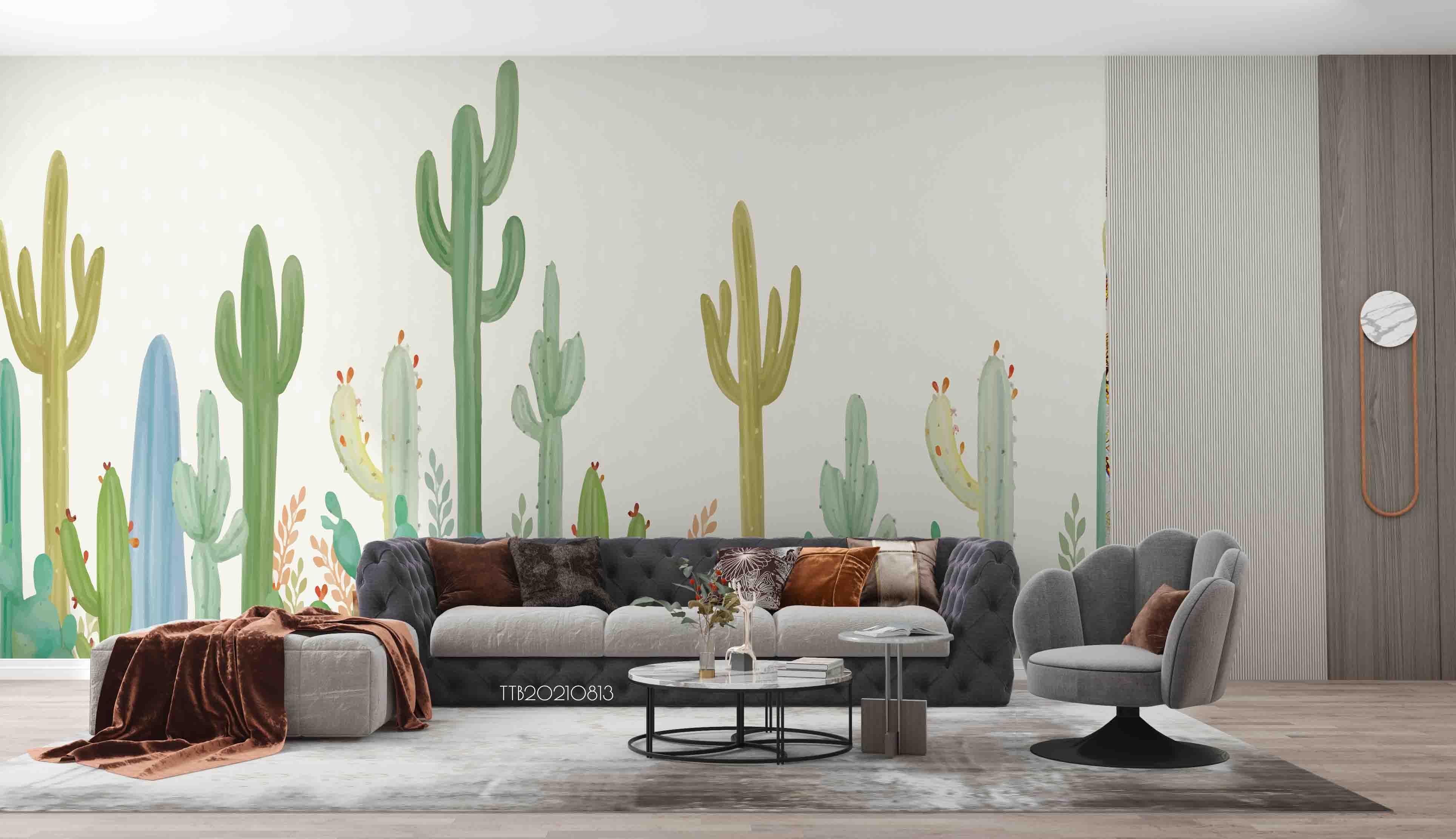 3D Northern Europe Hand-painted Cactus Fresh Wall Mural Wallpaper 5131- Jess Art Decoration