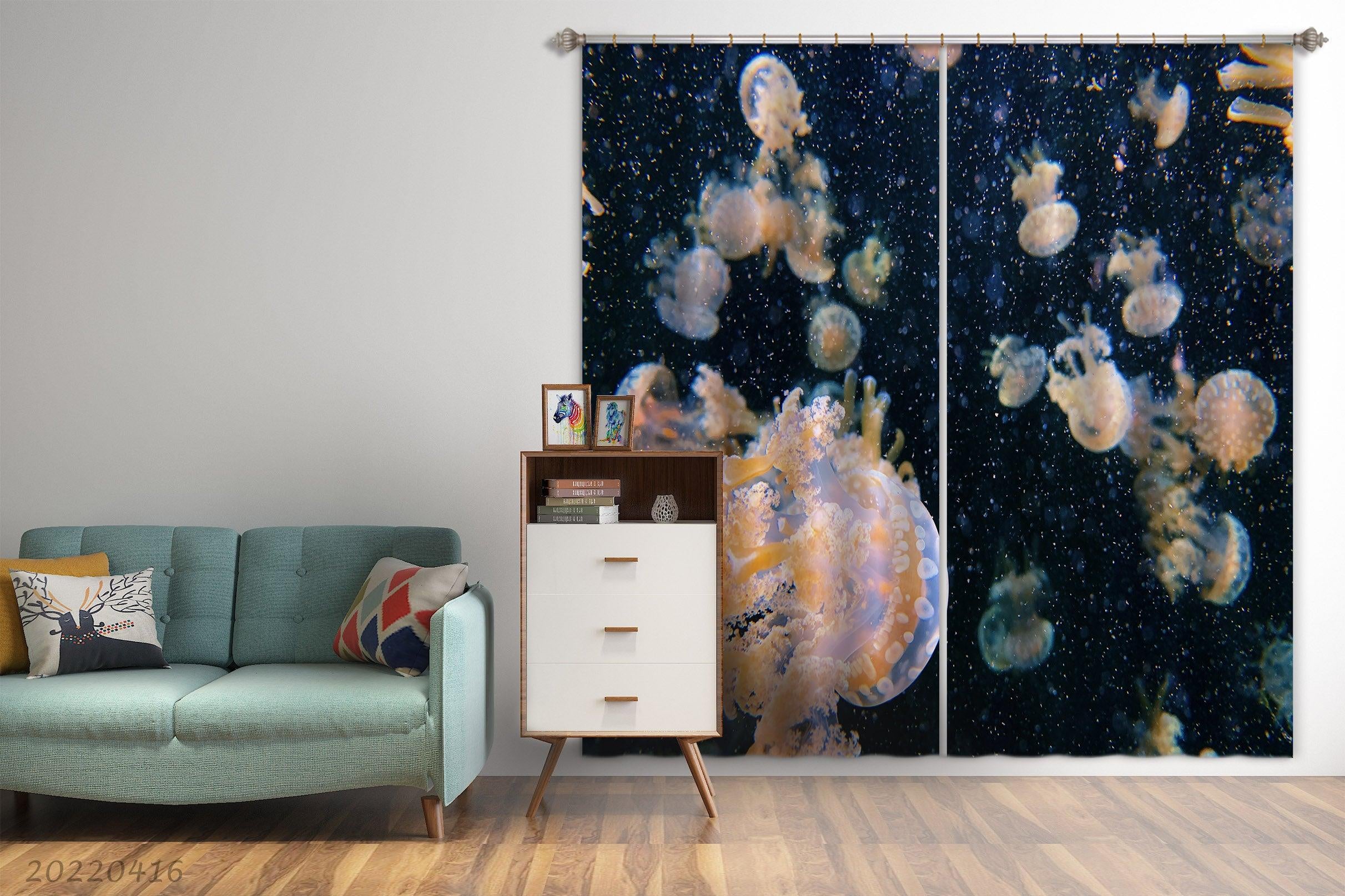 3D Ocean Seabed Jellyfish Curtains and Drapes GD 4341- Jess Art Decoration