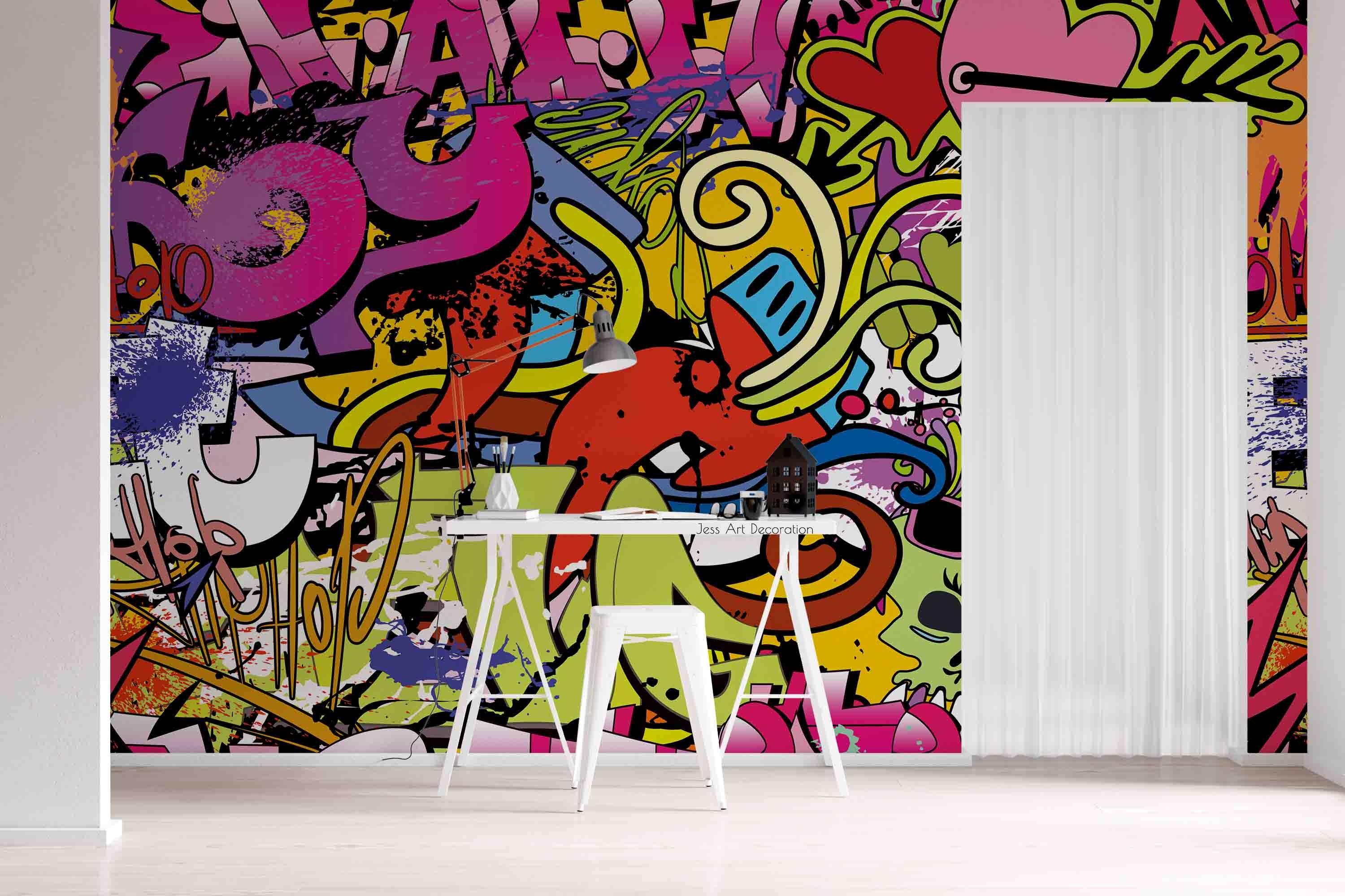 Graffiti Monster Alphabet Pattern Wallpaper typography graffiti wall mural for teen room or studio - view 2