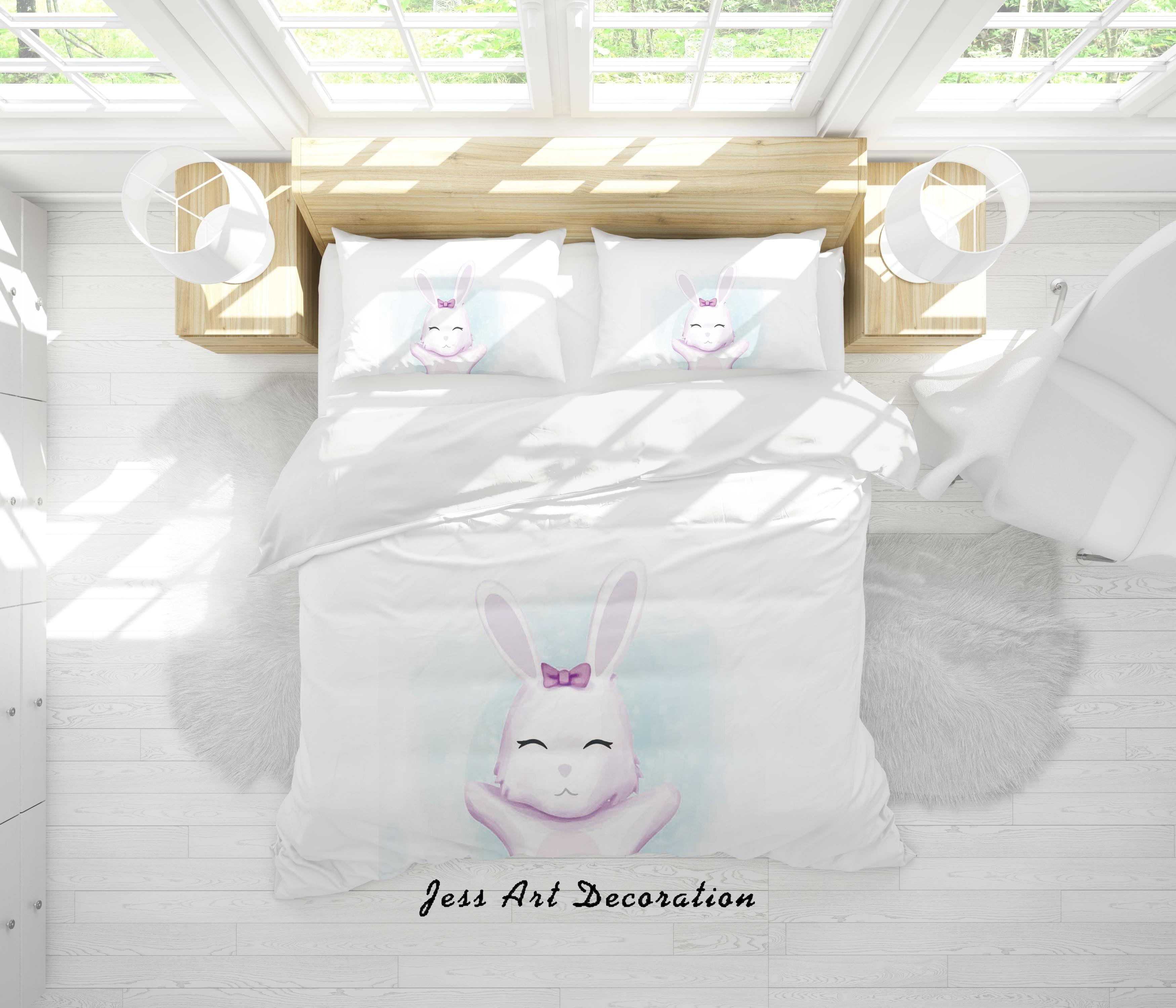 3D White Rabbit Quilt Cover Set Bedding Set Duvet Cover Pillowcases SF33- Jess Art Decoration