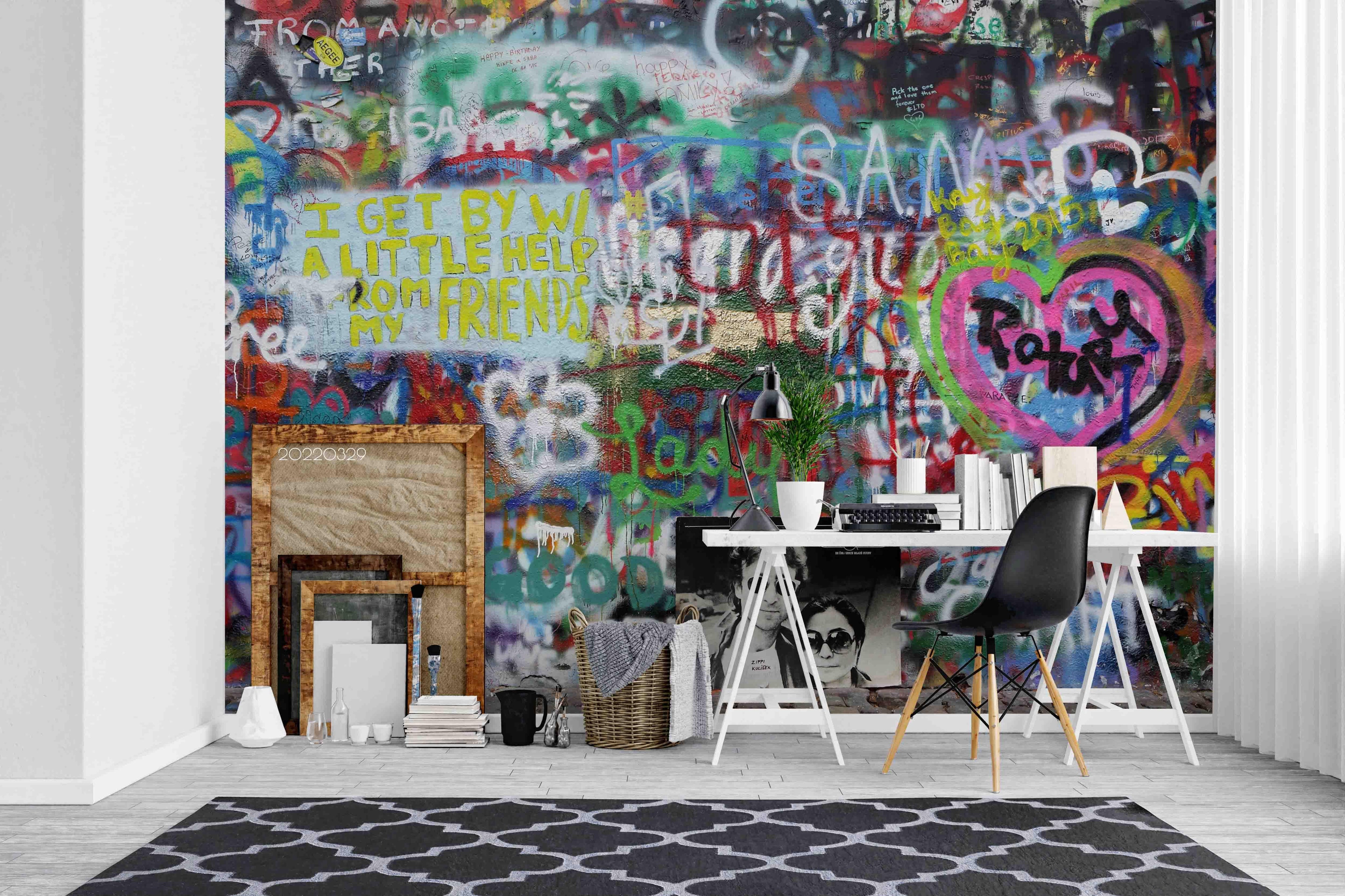 3D Abstract Art Graffiti Heart Letter Wall Mural Wallpaper GD 4074- Jess Art Decoration