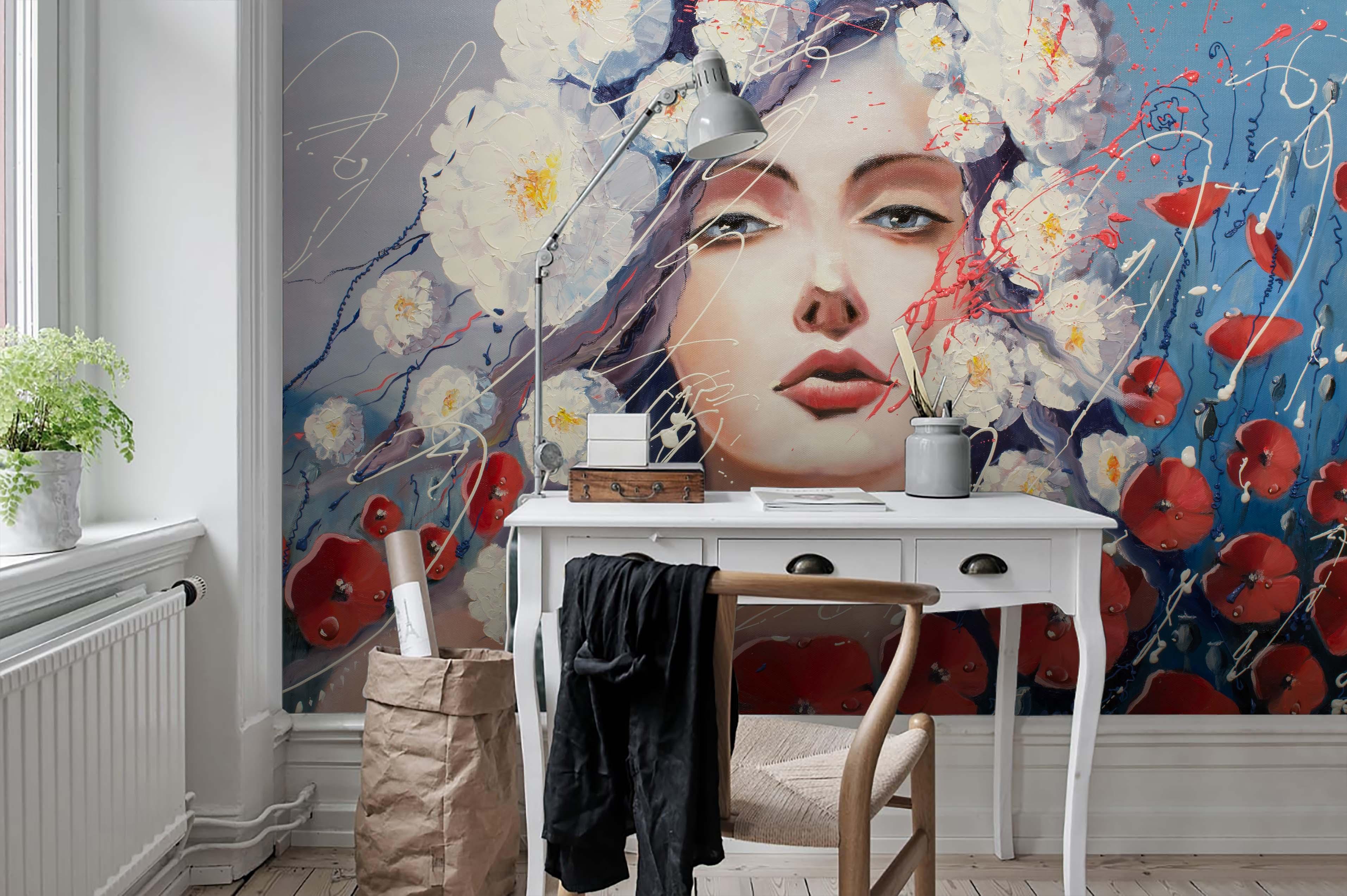 3D Portrait Colorful Flowers Wall Mural Wallpaper 25- Jess Art Decoration