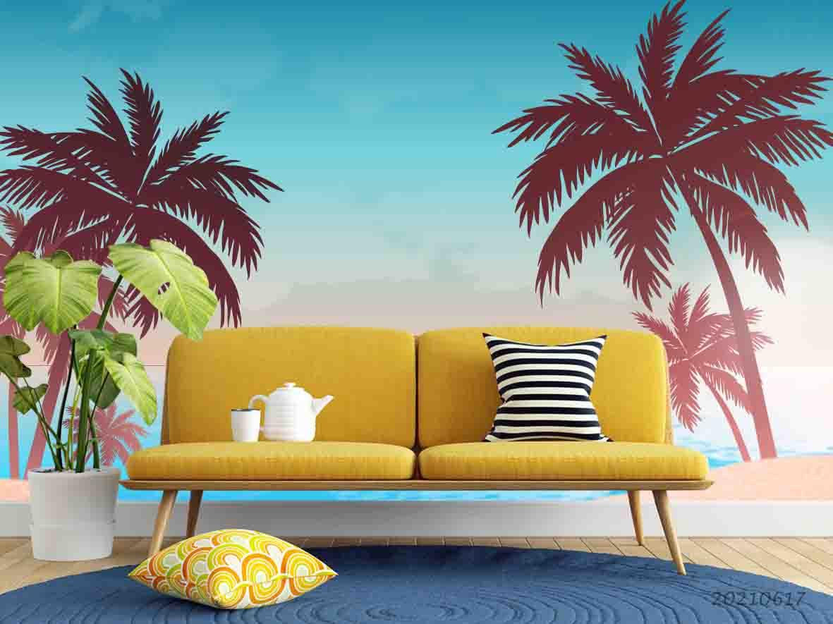 3D Blue Sky Sea Coconut Tree Wall Mural Wallpaper LQH 126- Jess Art Decoration