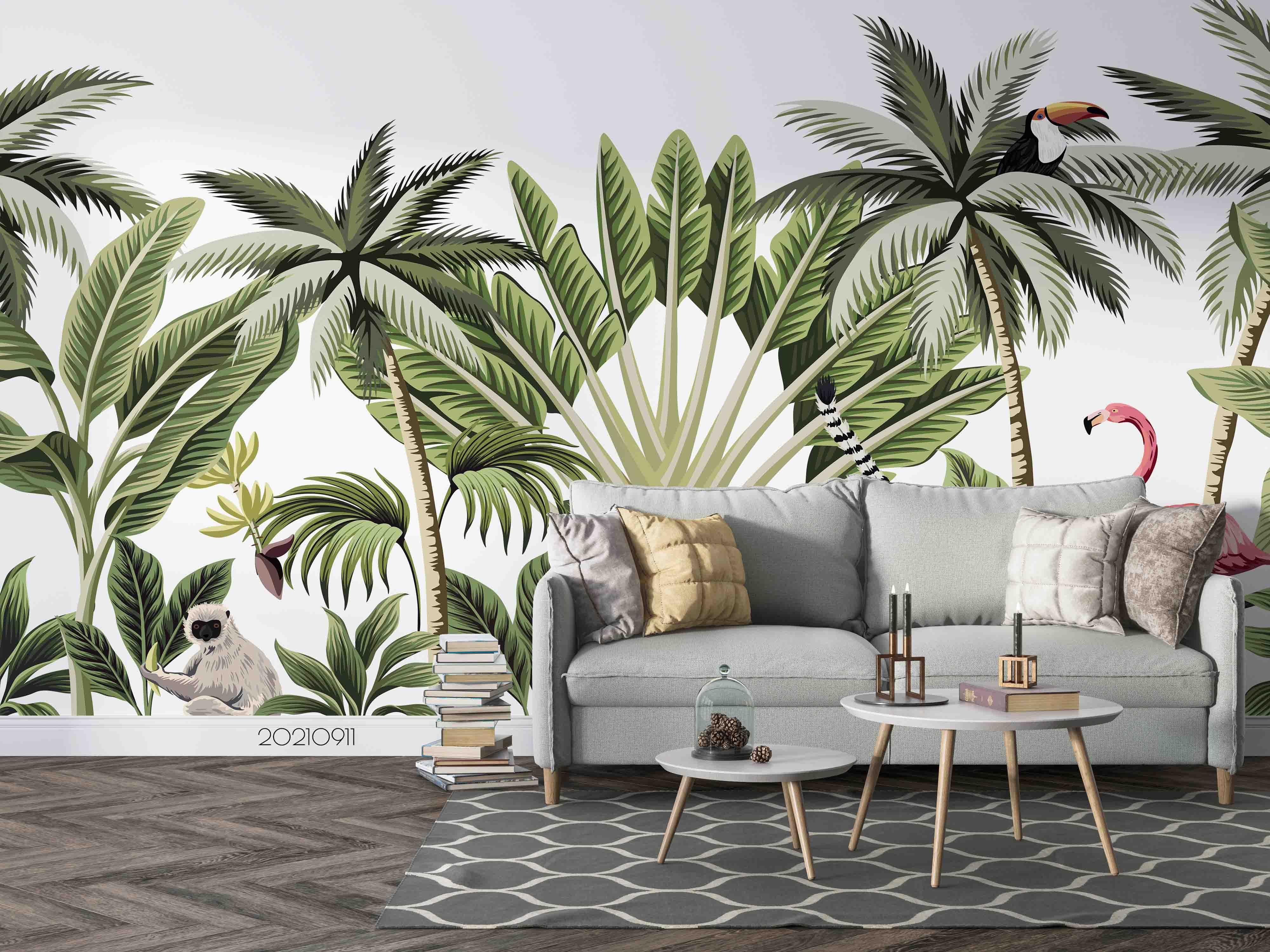 3D Tropical Jungle Flamingo Wall Mural Wallpaper LQH 798- Jess Art Decoration