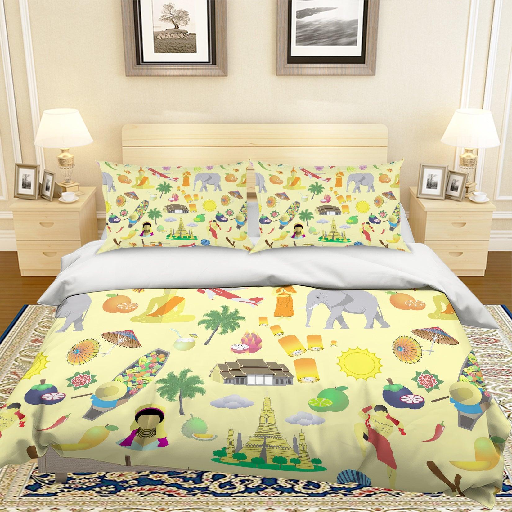 3D Cartoon Animal Coconut Tree Quilt Cover Set Bedding Set Pillowcases 104- Jess Art Decoration