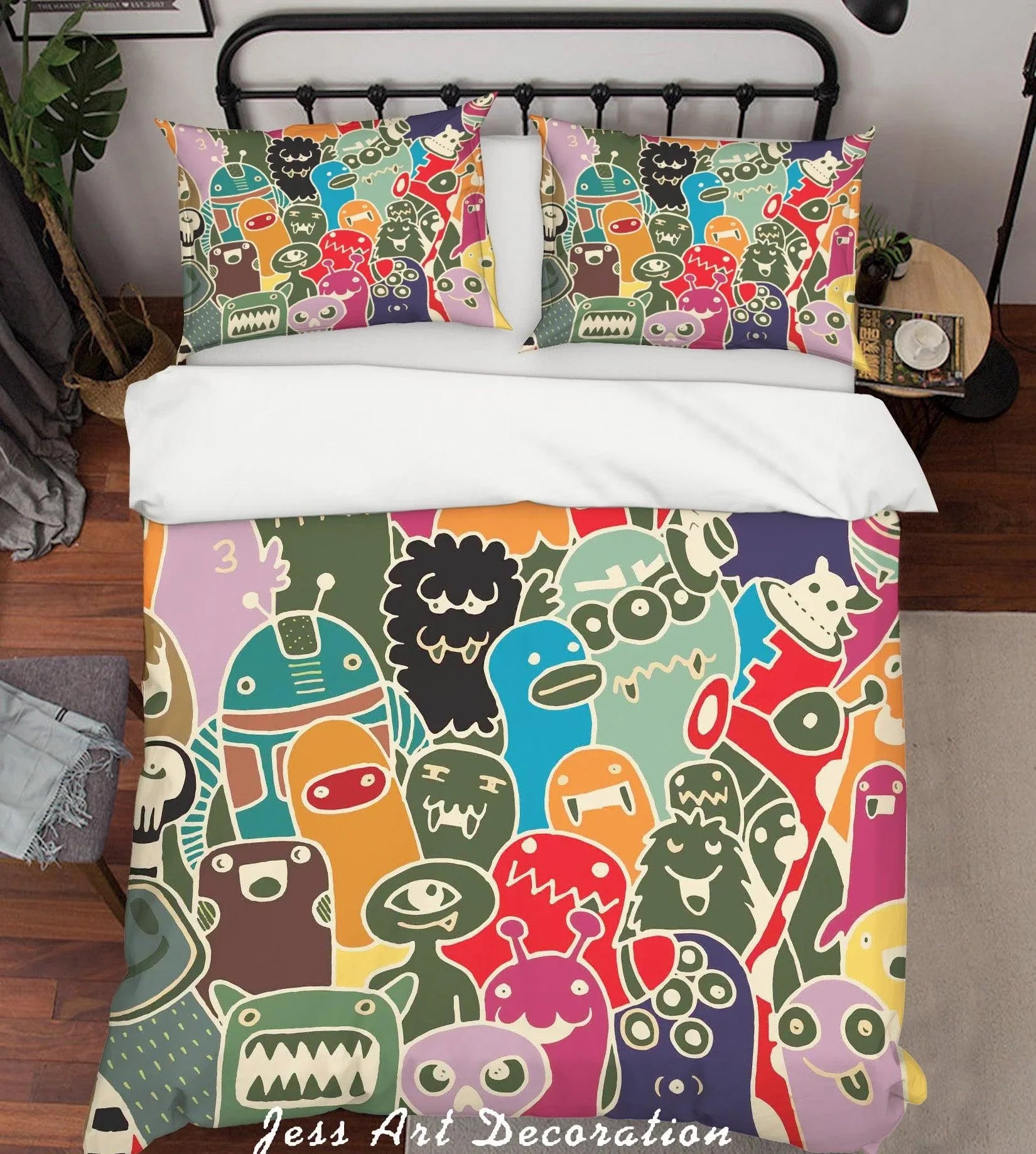 3D Graffiti Colorful Monster Quilt Cover Set Bedding Set Duvet Cover Pillowcases LXL- Jess Art Decoration