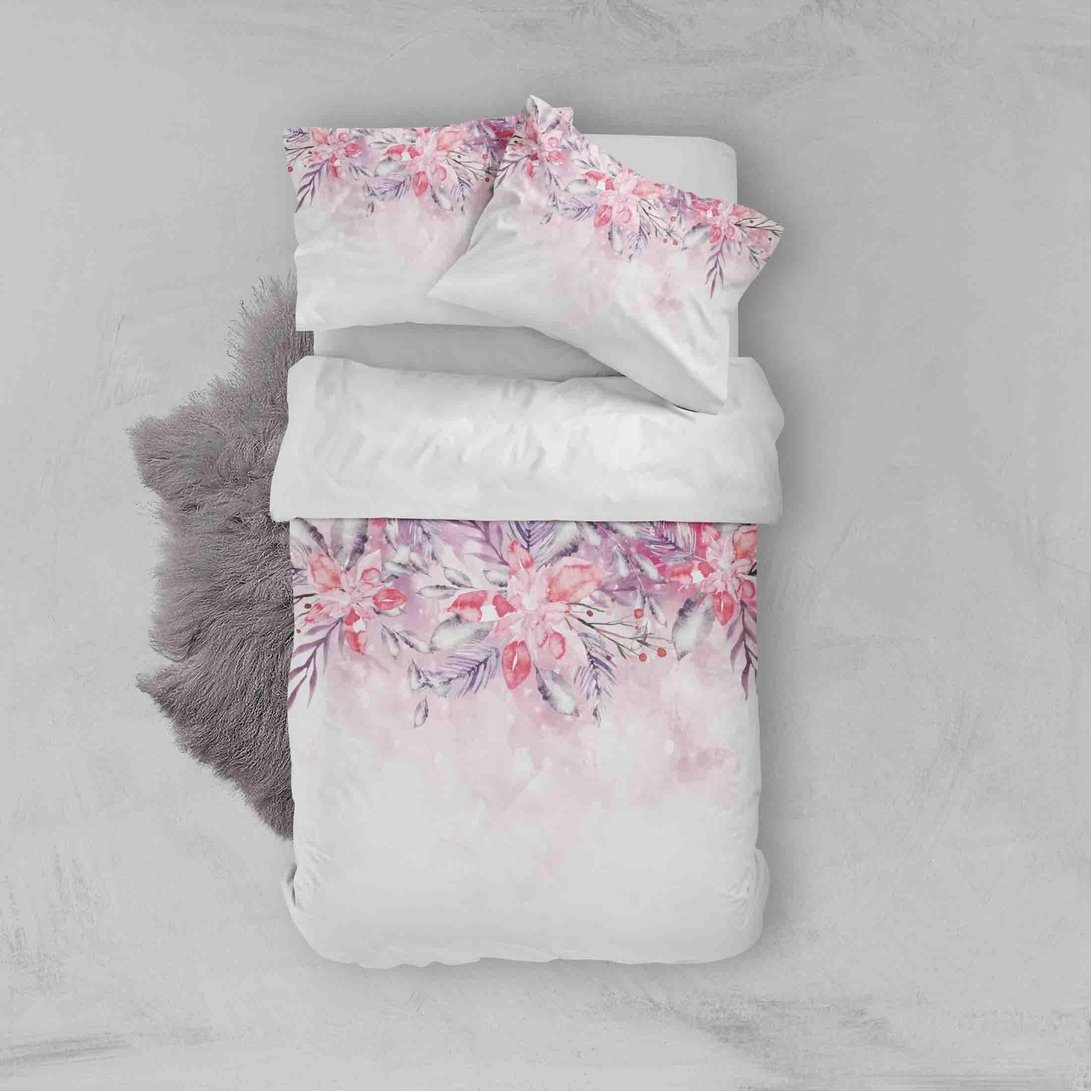 3D White Pink Floral Quilt Cover Set Bedding Set Pillowcases 107- Jess Art Decoration