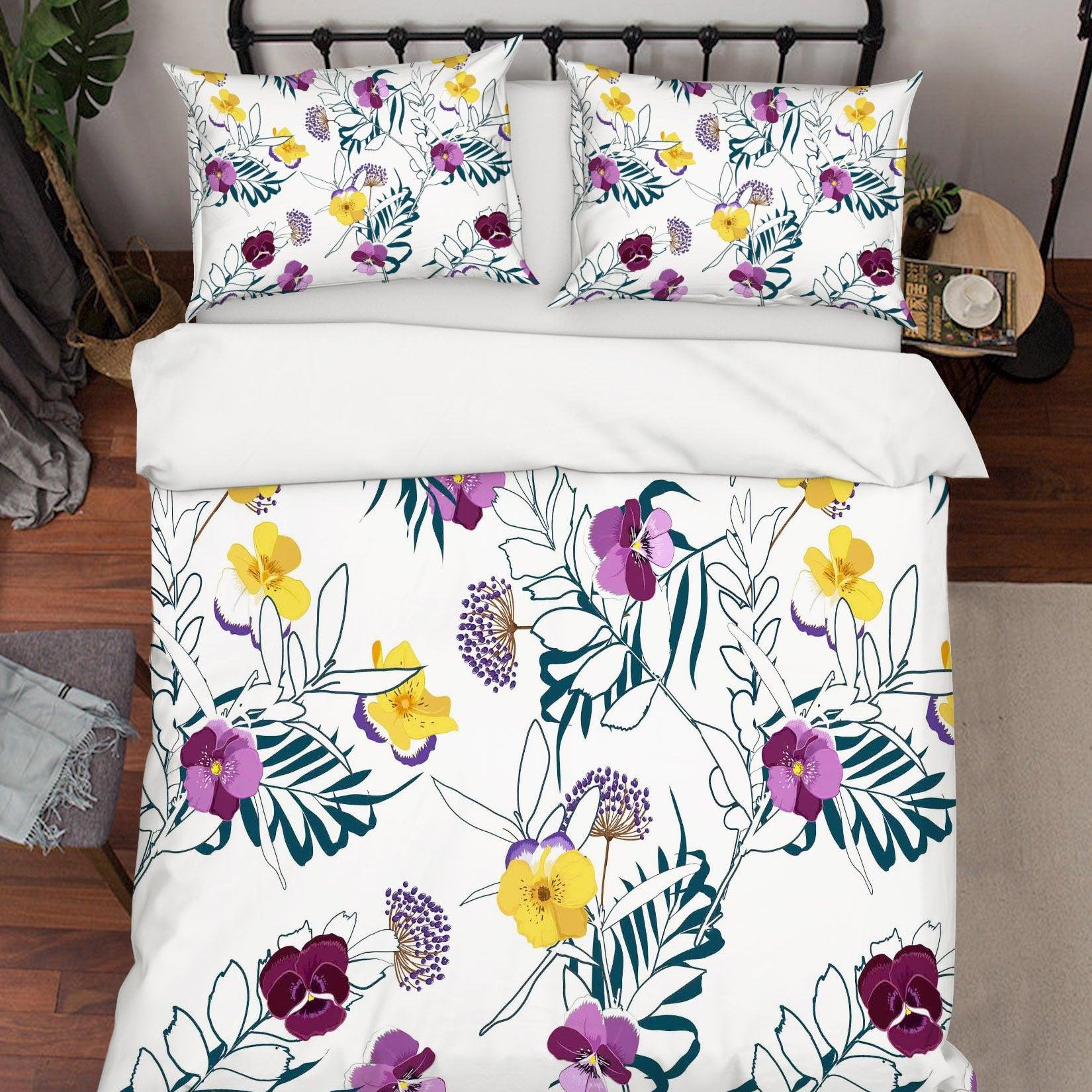 3D White Purple Yellow Floral Quilt Cover Set Bedding Set Pillowcases SF39- Jess Art Decoration