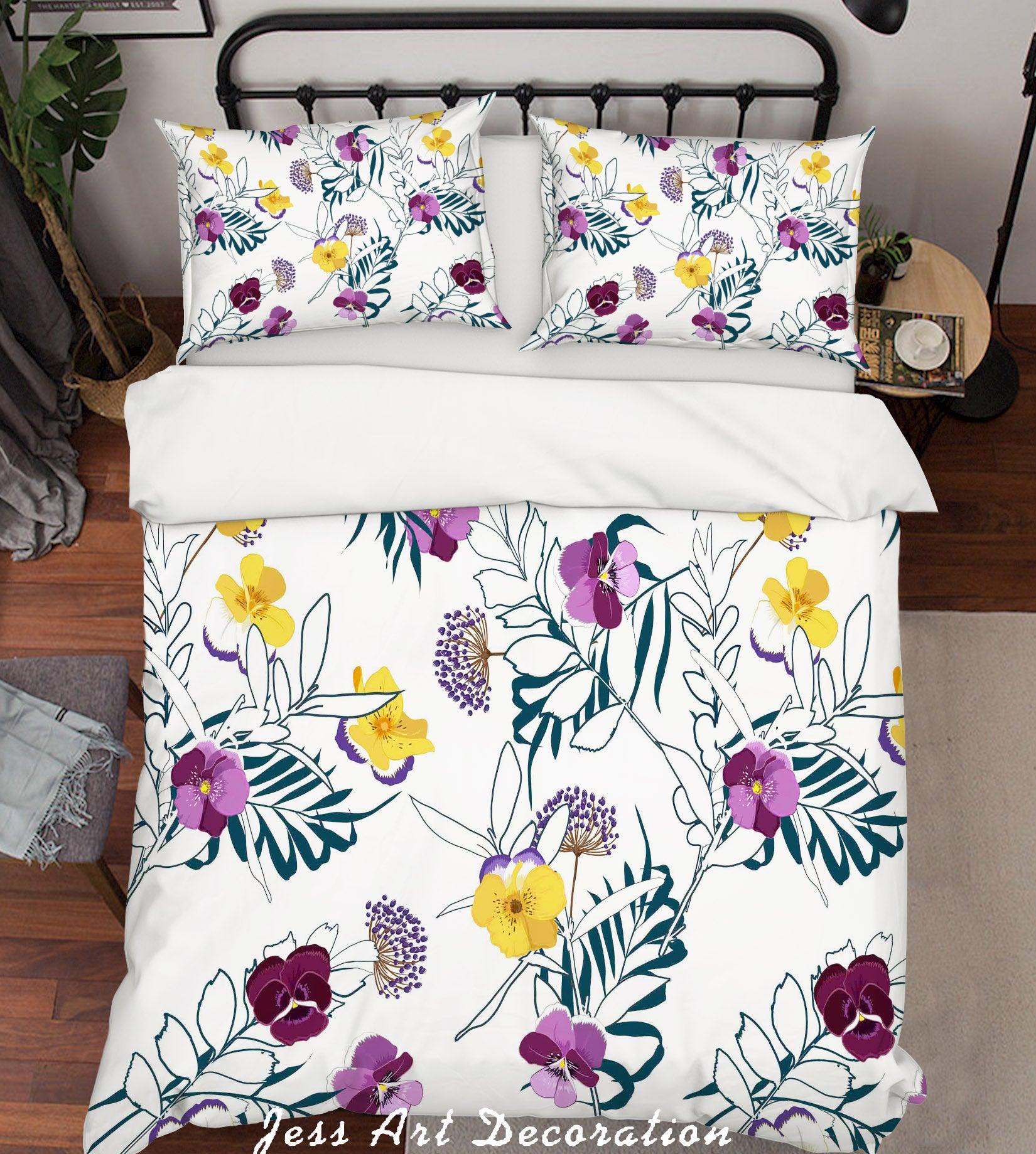 3D White Purple Yellow Floral Quilt Cover Set Bedding Set Pillowcases SF39- Jess Art Decoration