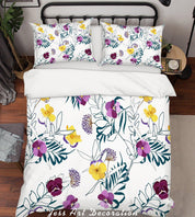 3D White Purple Yellow Floral Quilt Cover Set Bedding Set Pillowcases SF39- Jess Art Decoration
