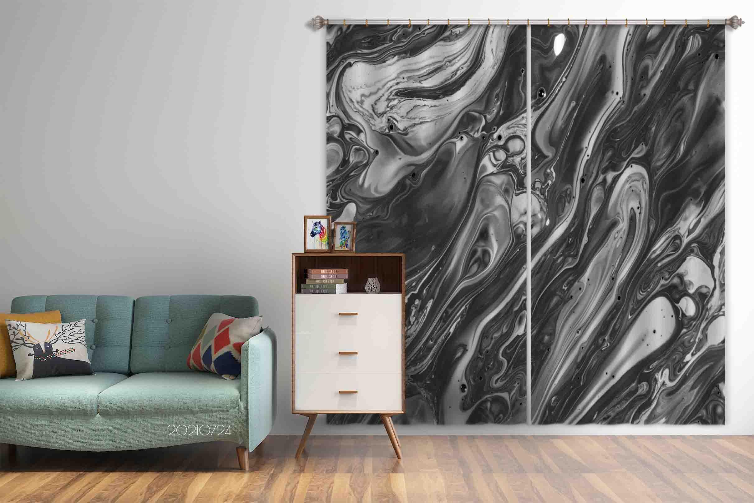 3D Abstract Black Marble Texture Curtains and Drapes LQH 55- Jess Art Decoration