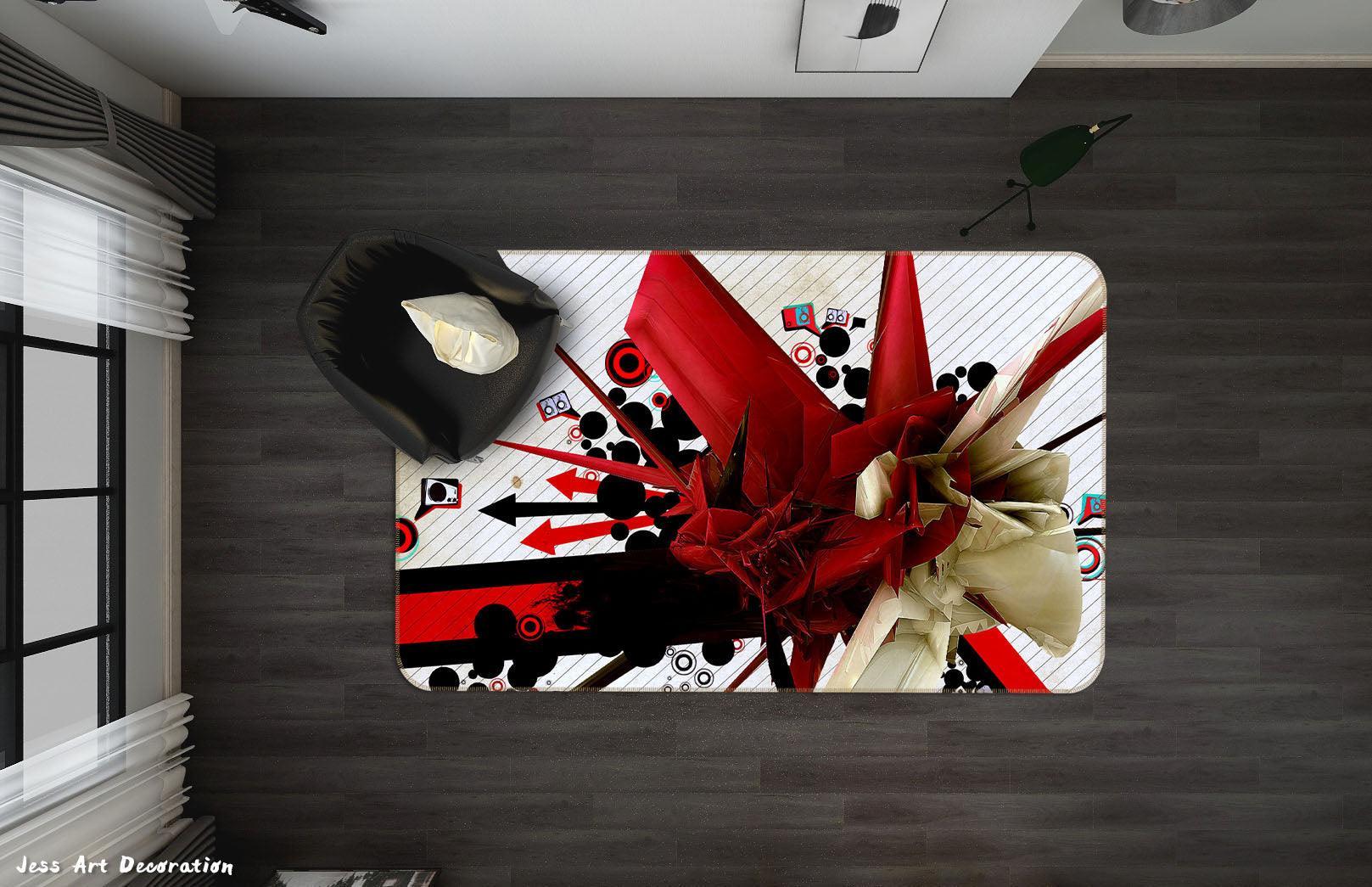 3D Art Red Graffiti Non-Slip Rug Mat A437 LQH- Jess Art Decoration
