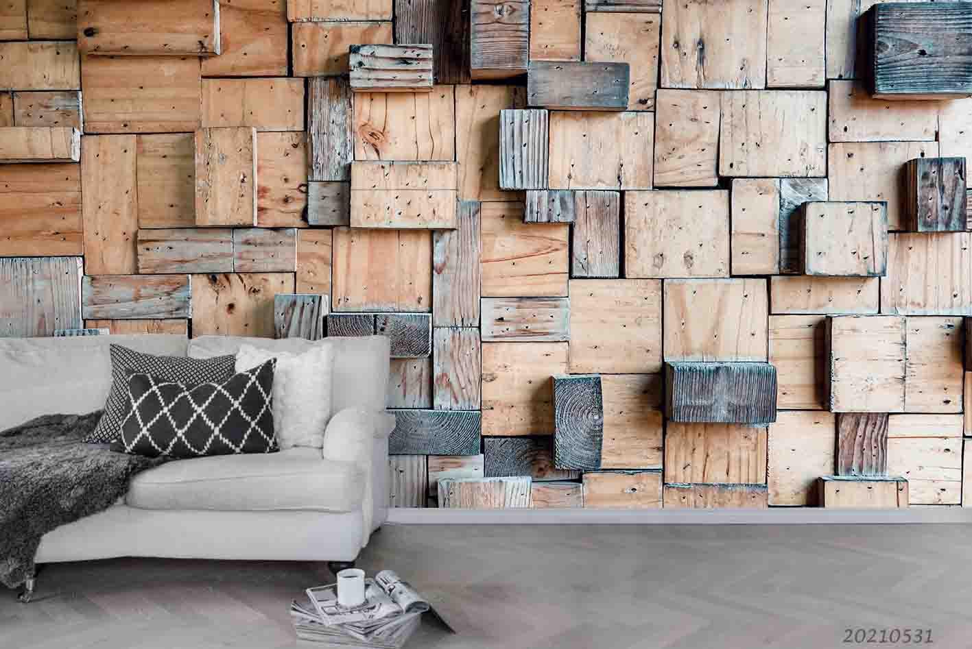3D Wooden Brick Texture Laminated Spliced  Wall Mural Wallpaper SWW797- Jess Art Decoration