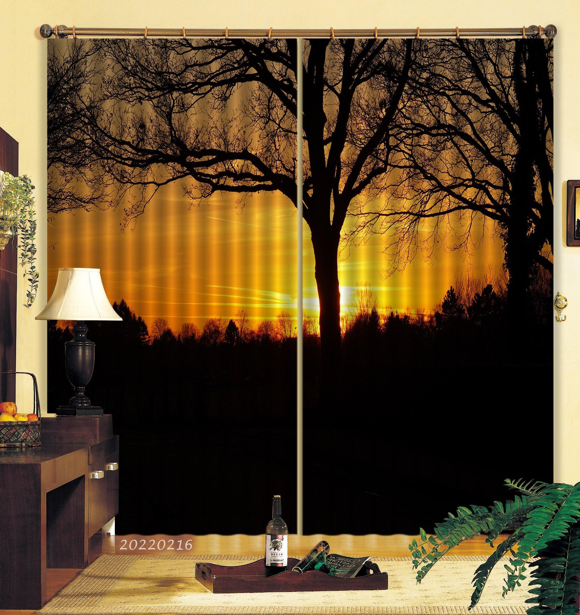 3D Woods Golden Sun Sky Sunrise Curtains and Drapes GD 2240- Jess Art Decoration