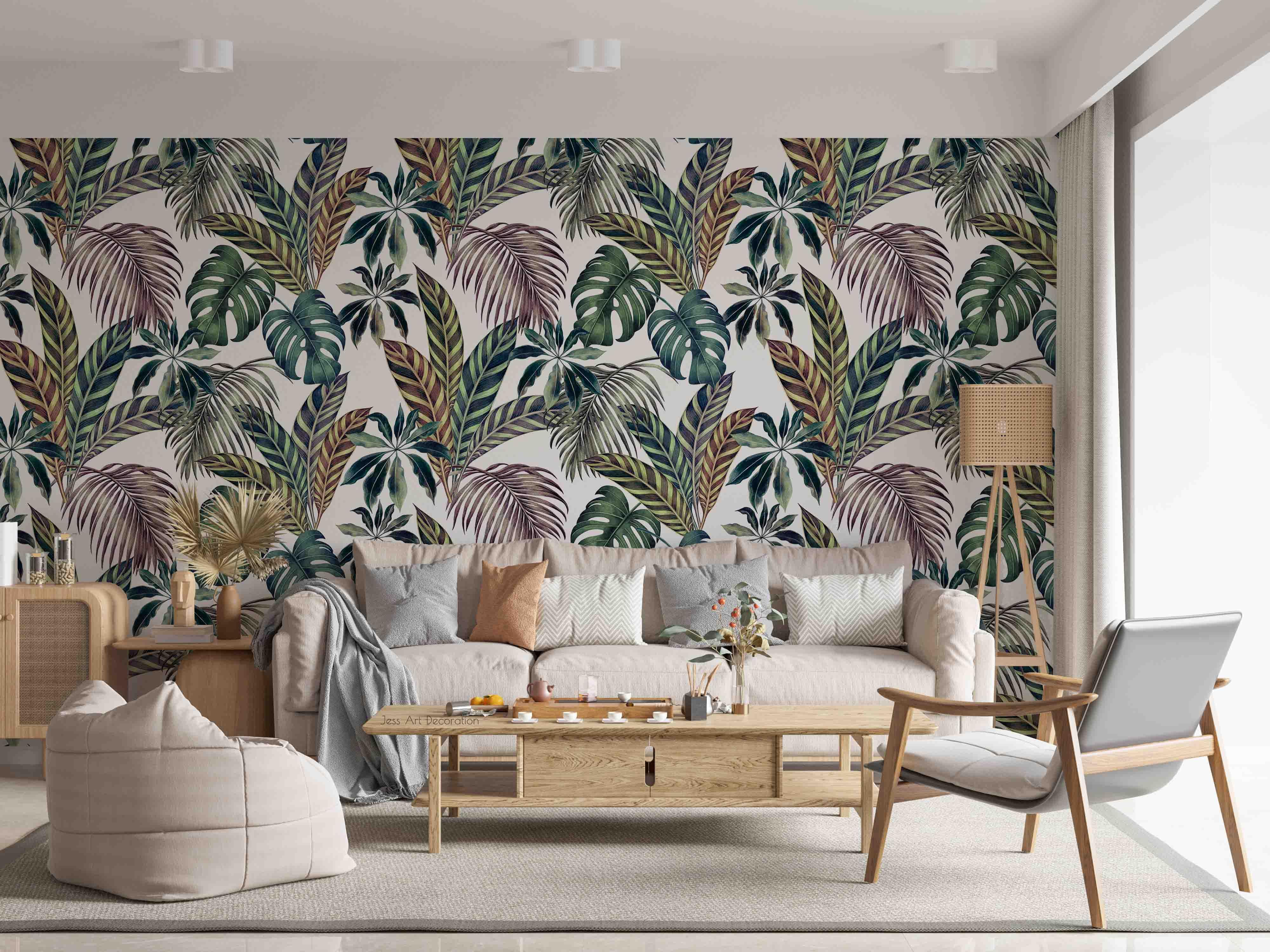 3D Vintage Tropical Plants Leaves Pattern Wall Mural Wallpaper GD 3287- Jess Art Decoration