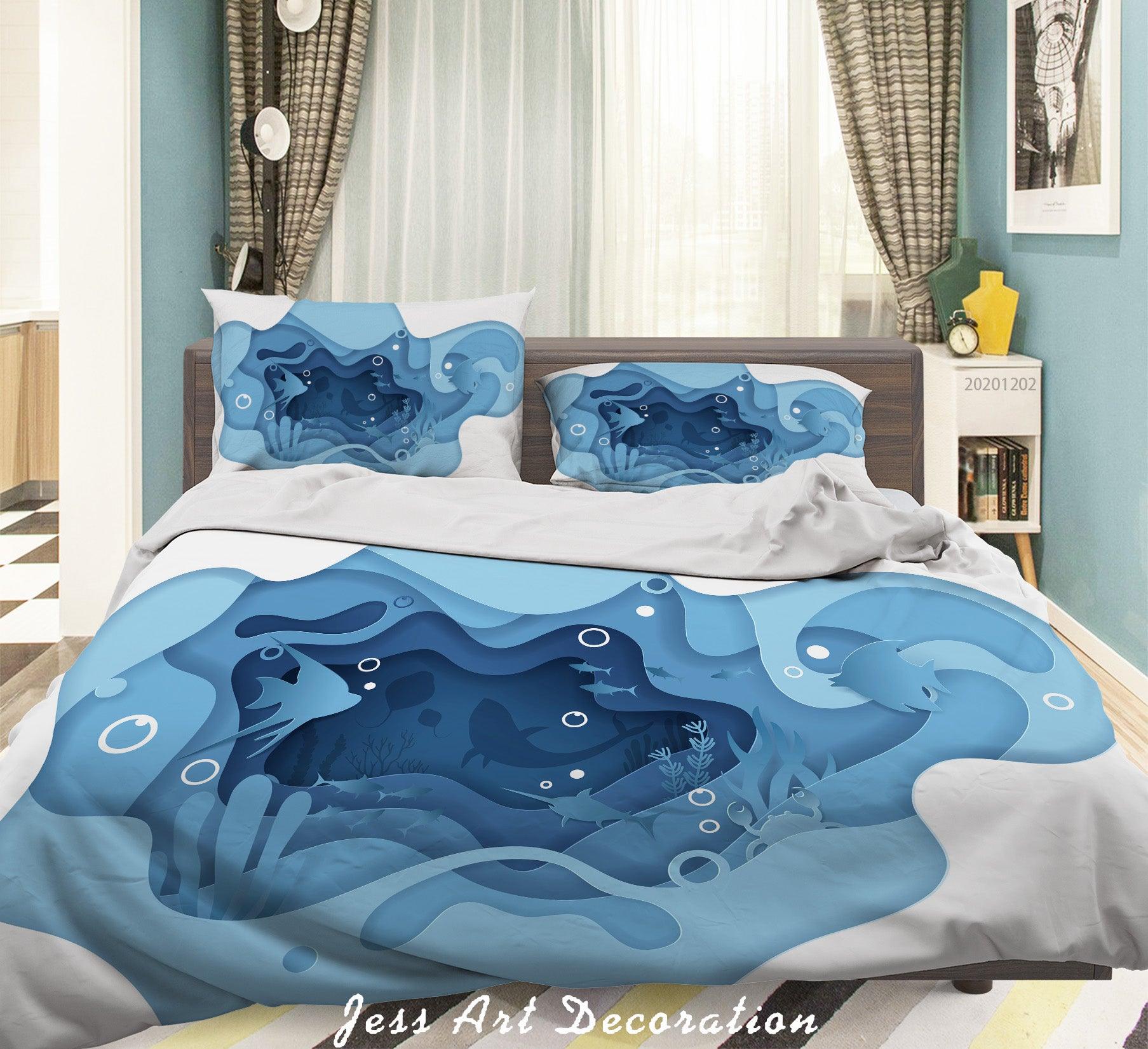 3D Abstract Hand Drawn Blue Ocean Coral Fish Bubble Quilt Cover Set Bedding Set Duvet Cover Pillowcases LXL- Jess Art Decoration