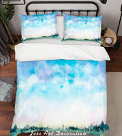 3D Watercolor Blue Sky Forest Quilt Cover Set Bedding Set Pillowcases 30- Jess Art Decoration