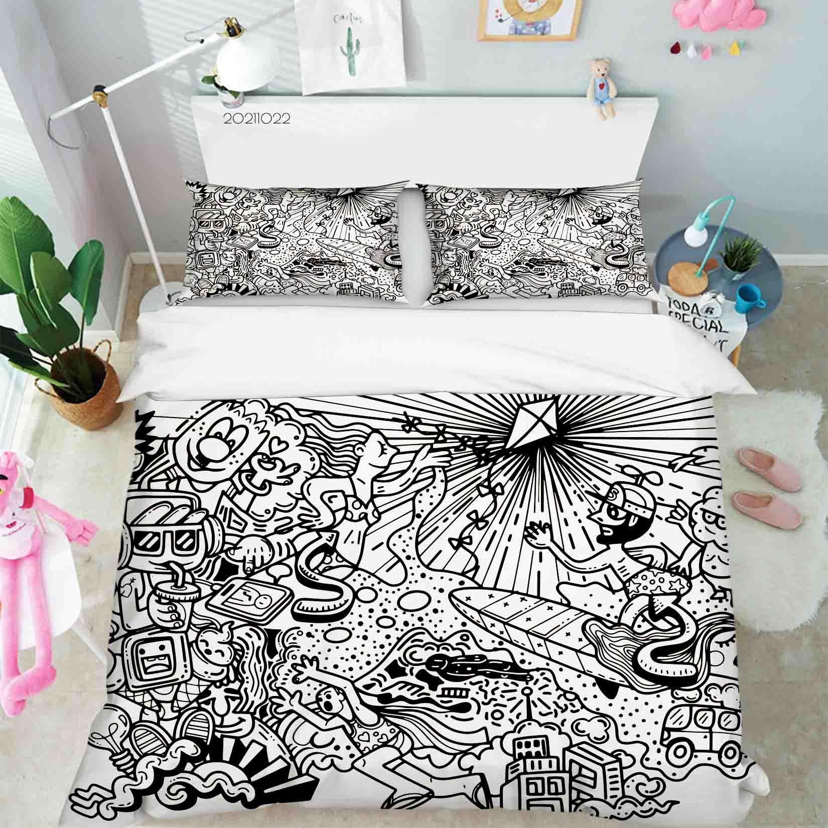 3D Abstract Gray Monster Graffiti Quilt Cover Set Bedding Set Duvet Cover Pillowcases 25- Jess Art Decoration