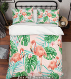 3D Flamingo Green Plant Leaf Pattern Quilt Cover Set Bedding Set Pillowcases  29- Jess Art Decoration