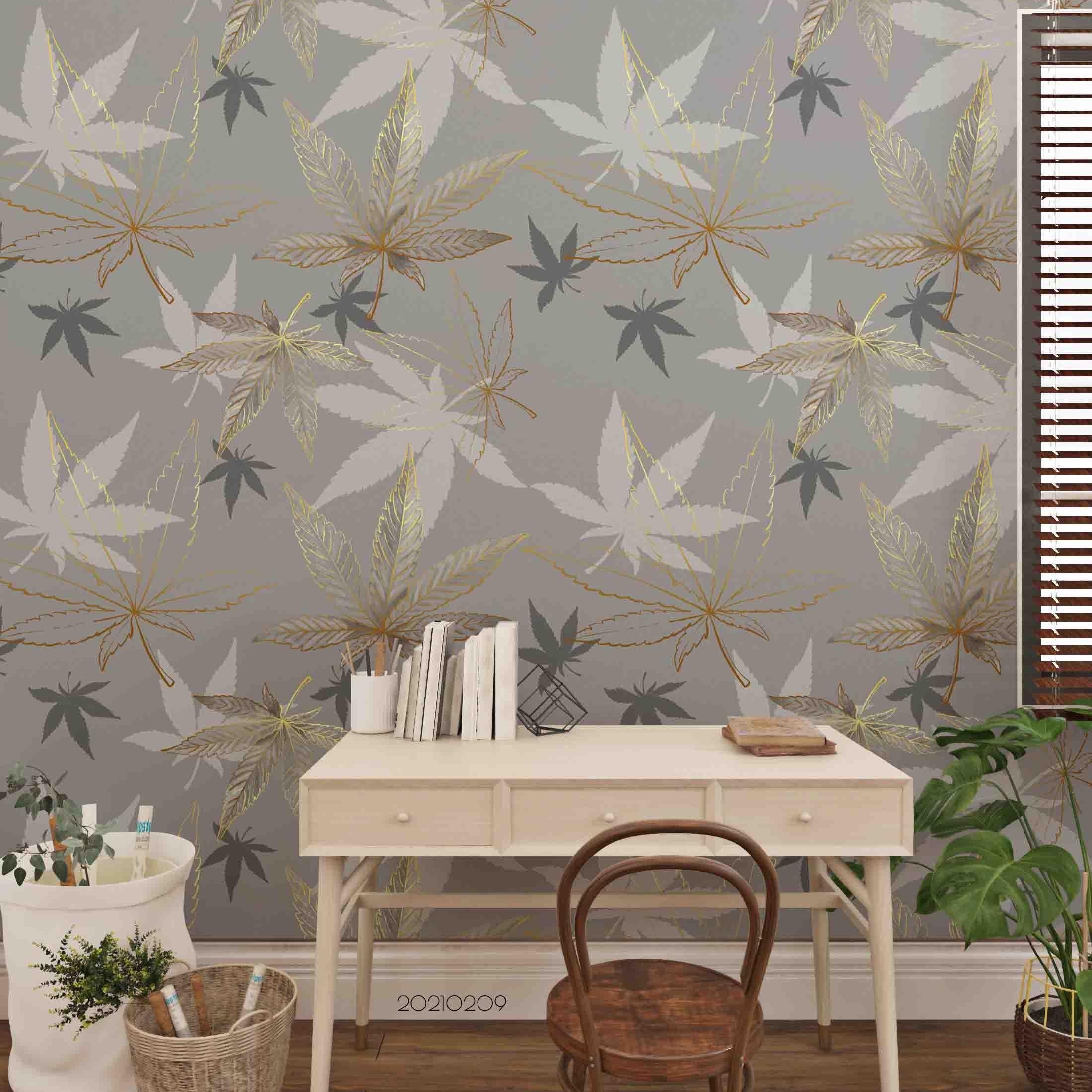 3D Hand Drawn Gray Maple Leaf Wall Mural Wallpaper LQH 55- Jess Art Decoration
