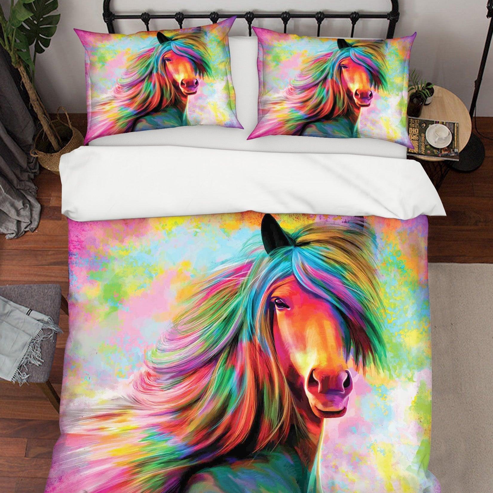 3D Colorful Horse Quilt Cover Set Bedding Set Duvet Cover Pillowcases SF124- Jess Art Decoration