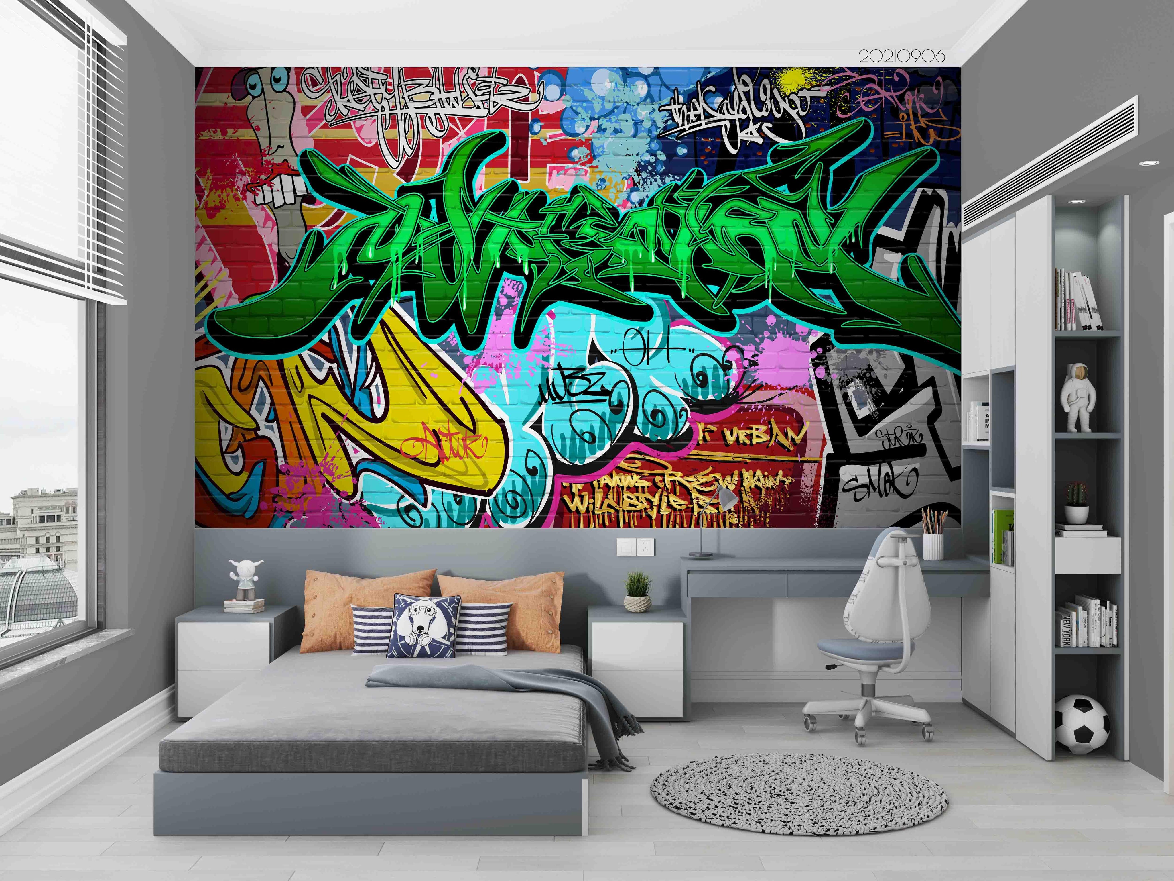 3D Abstract Color Graffiti Wall Mural Wallpaper LQH 508- Jess Art Decoration