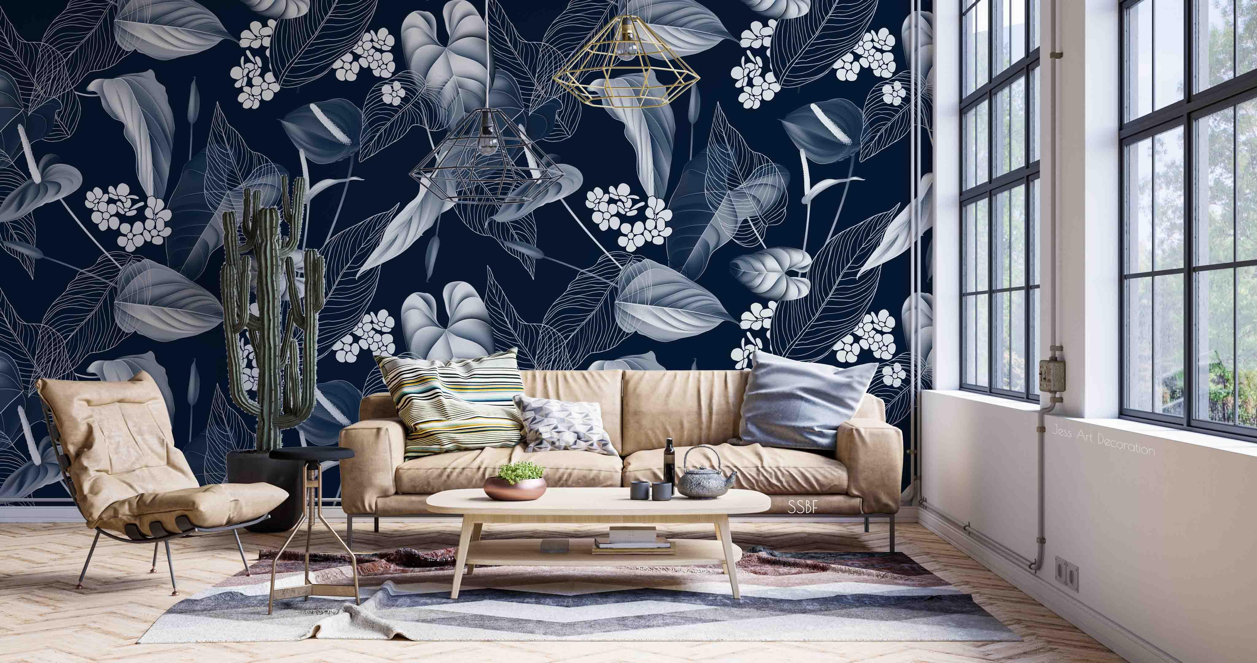 3D Vintage Dark Flowers Leaves Background Wall Mural Wallpaper GD 3553- Jess Art Decoration