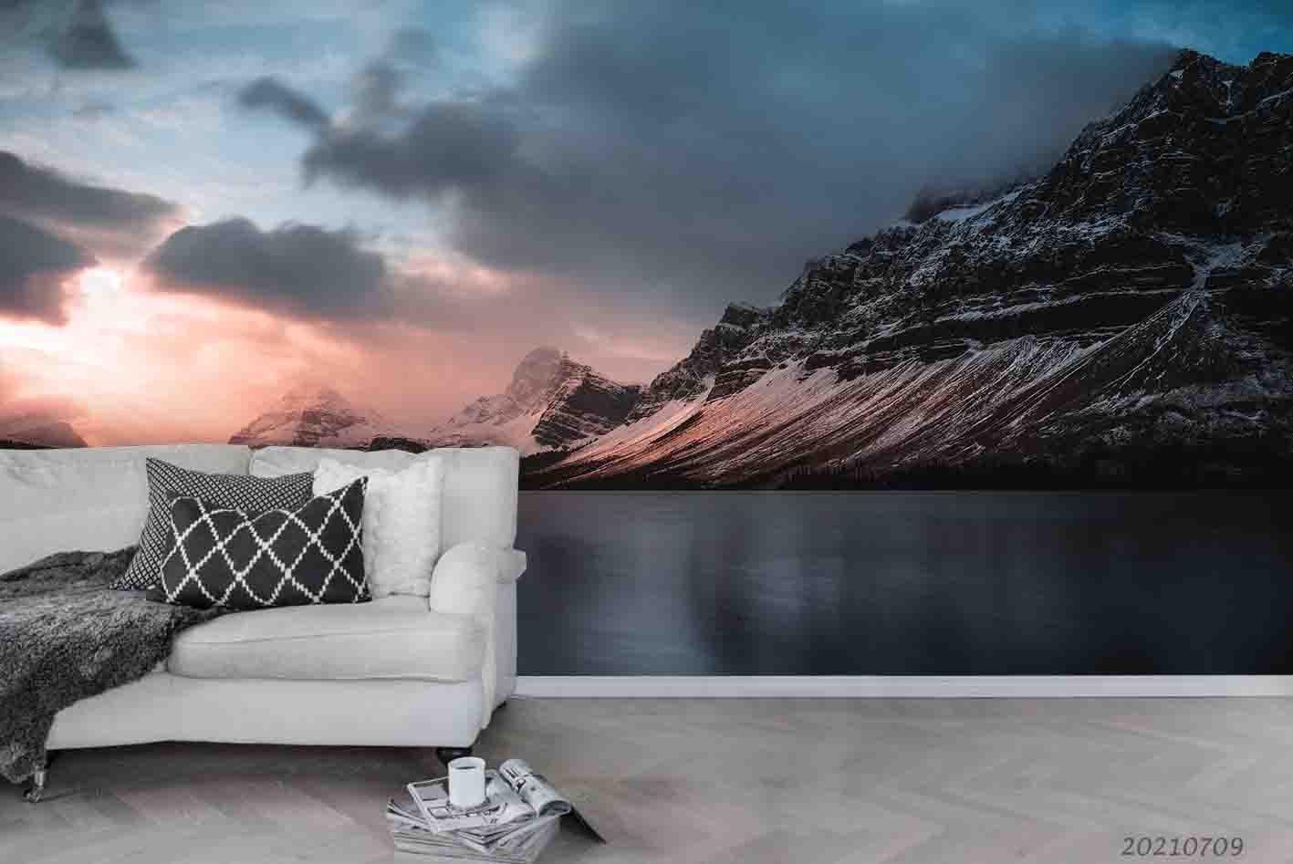 3D  Mountain Rivers Sunset Glow Wall Mural Wallpaper SWW4076- Jess Art Decoration