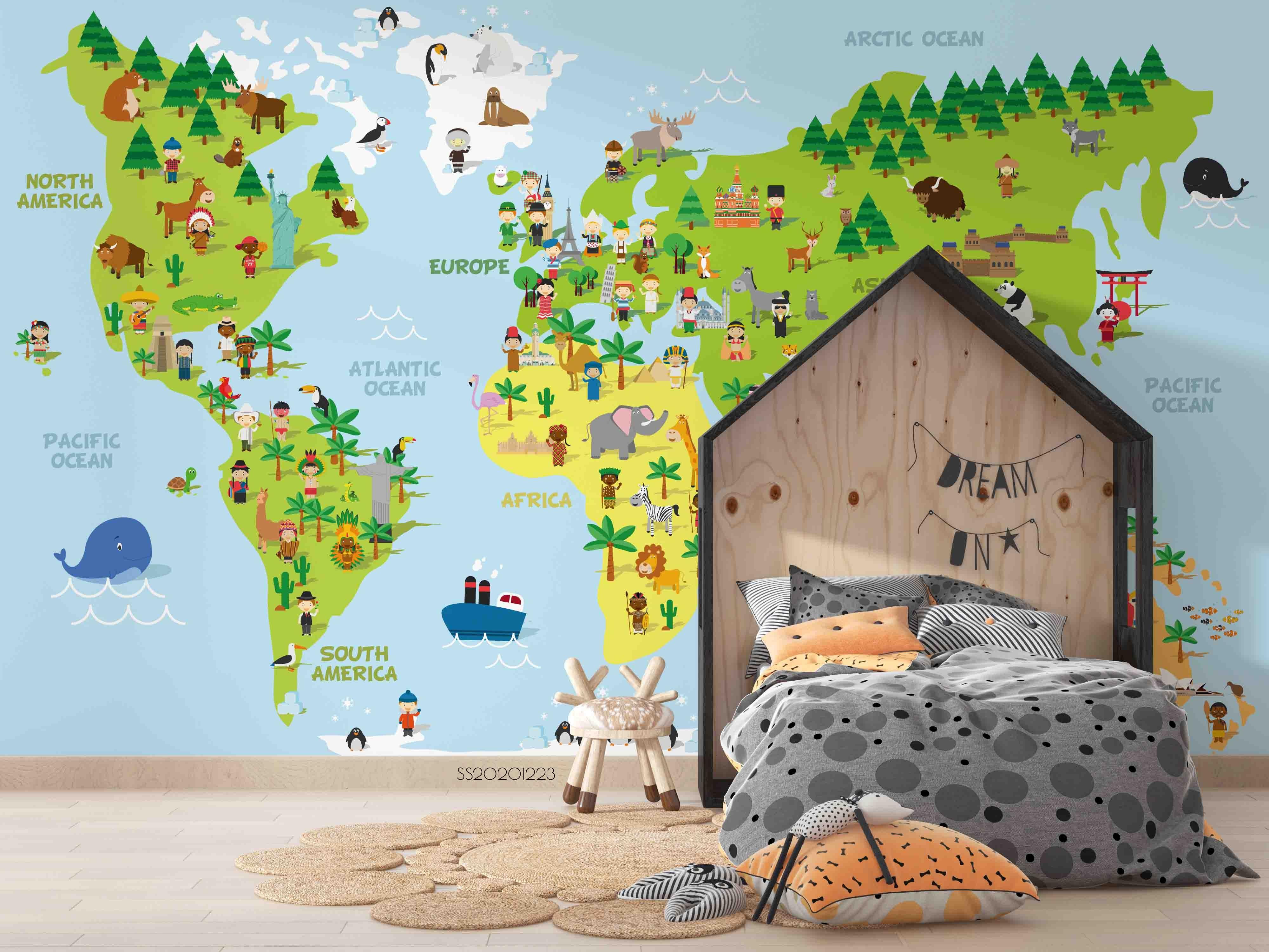 3D Blue World Map Wall Mural Wallpaper LQH 51- Jess Art Decoration