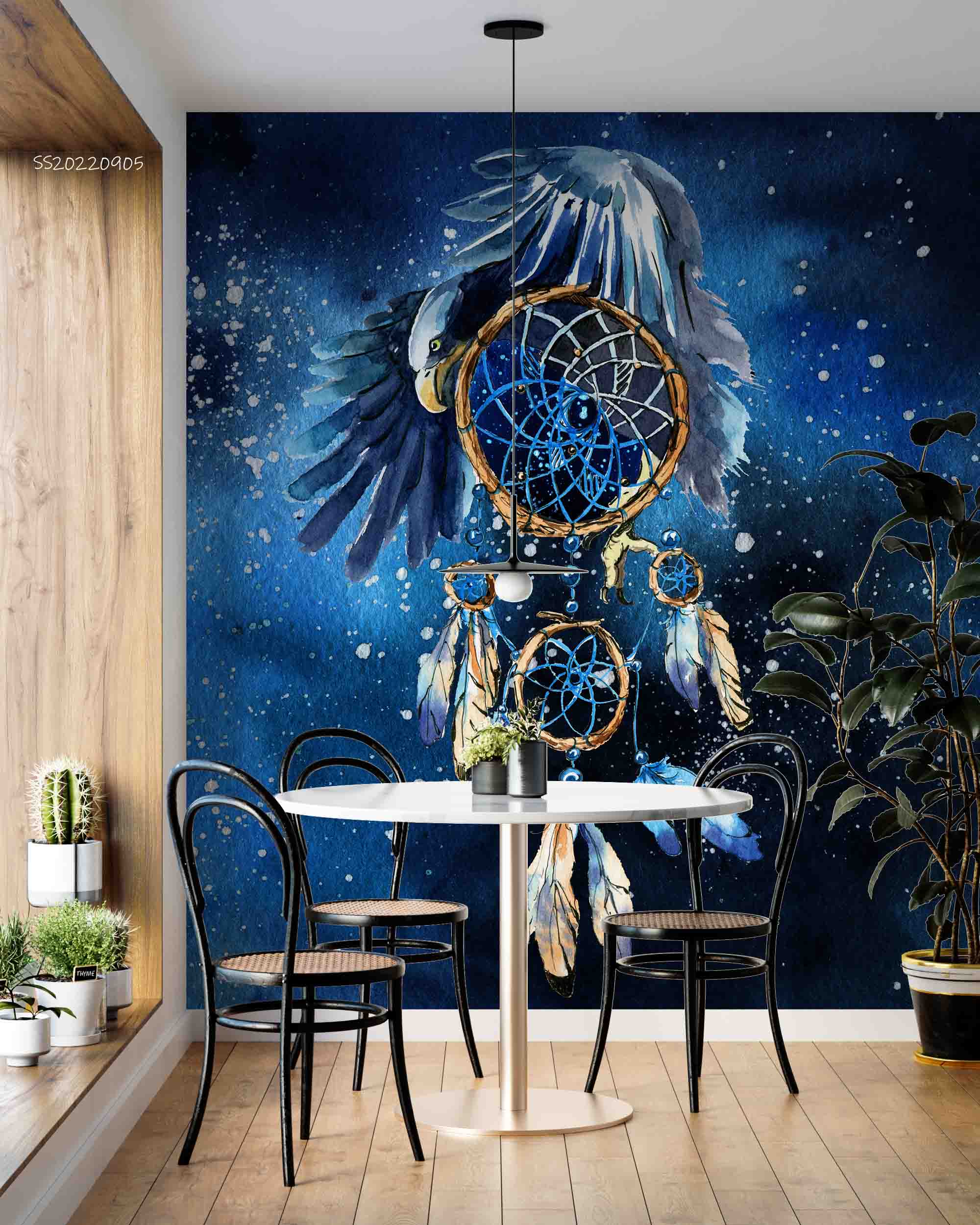 3D Watercolor Dreamcatcher Eagle Blue Wall Mural Wallpaper GD 2578- Jess Art Decoration