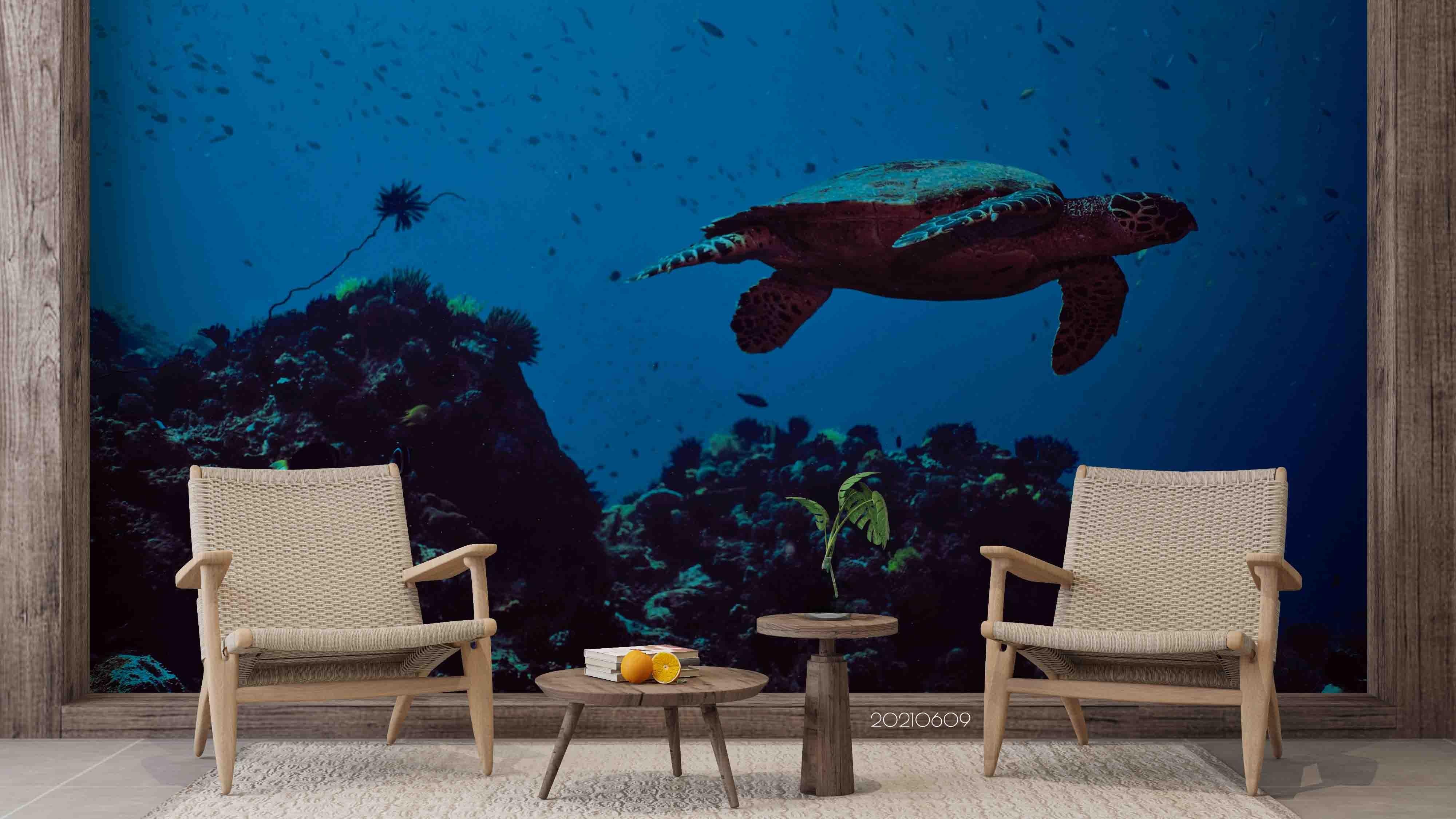 3D Sea World Coral Turtle Wall Mural Wallpaper SWW1675- Jess Art Decoration