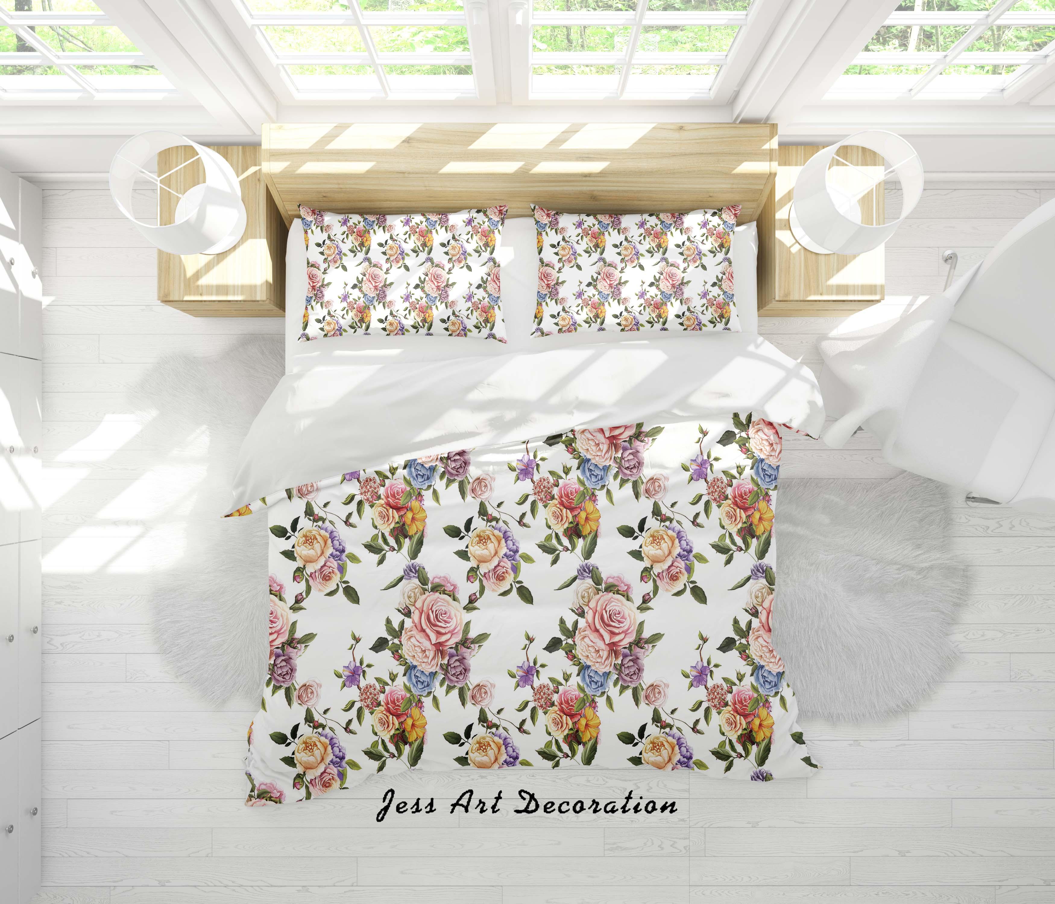 3D White Flowers Quilt Cover Set Bedding Set Duvet Cover Pillowcases SF11- Jess Art Decoration