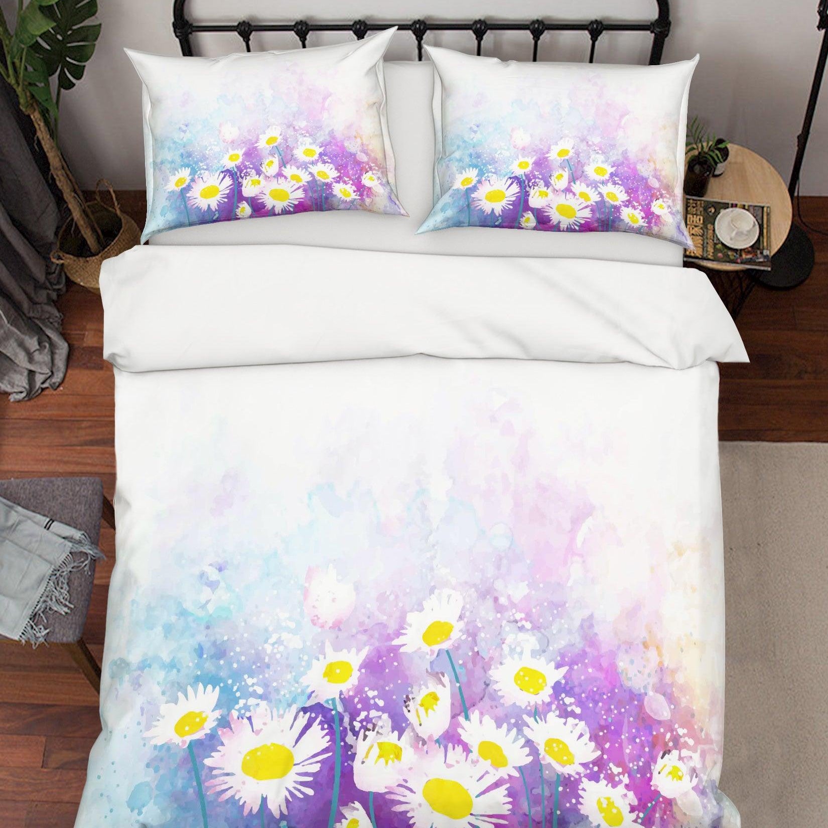 3D Purple White Floral Quilt Cover Set Bedding Set Pillowcases 32- Jess Art Decoration