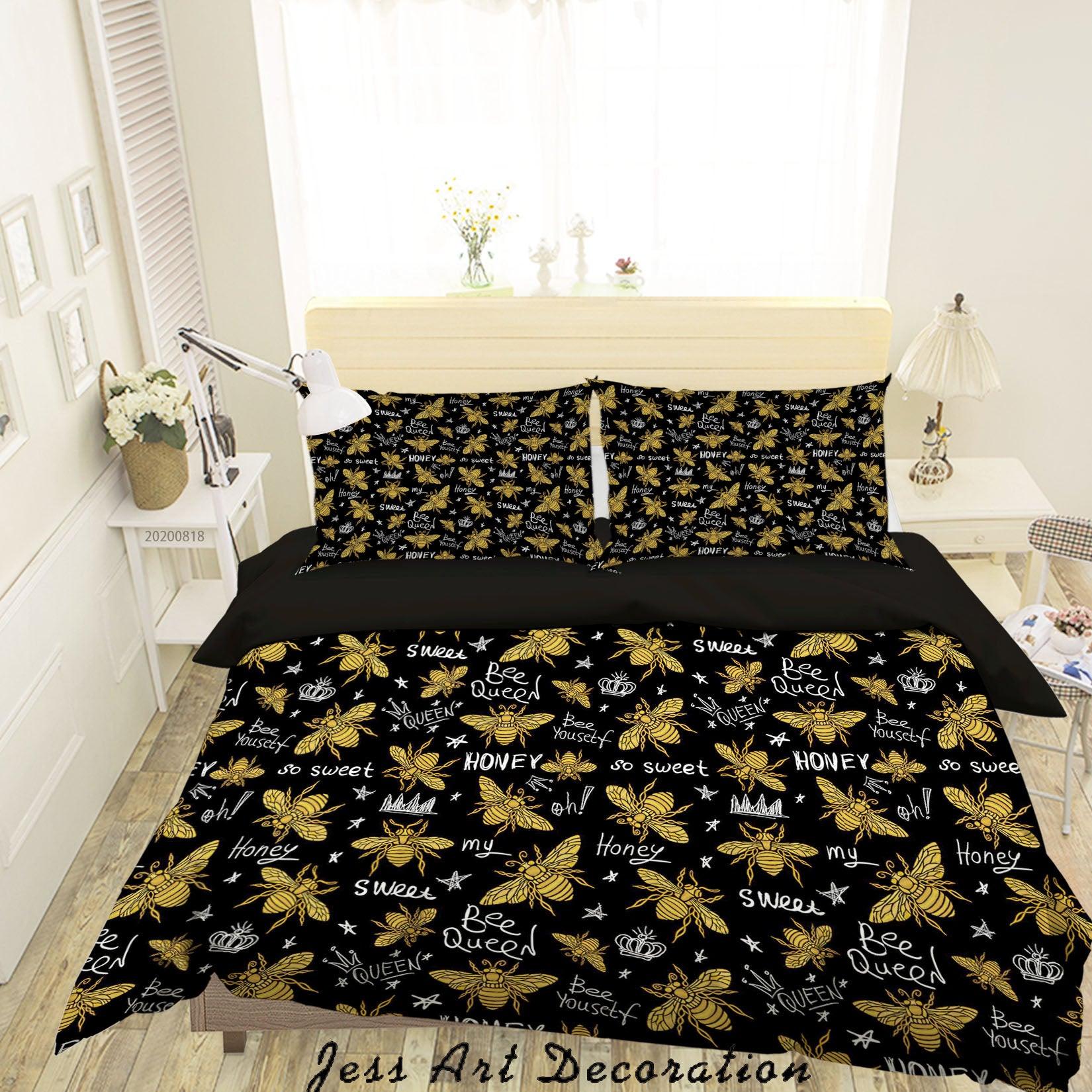 3D Vintage Bumble Bee Pattern Black Quilt Cover Set Bedding Set Duvet Cover Pillowcases LXL- Jess Art Decoration
