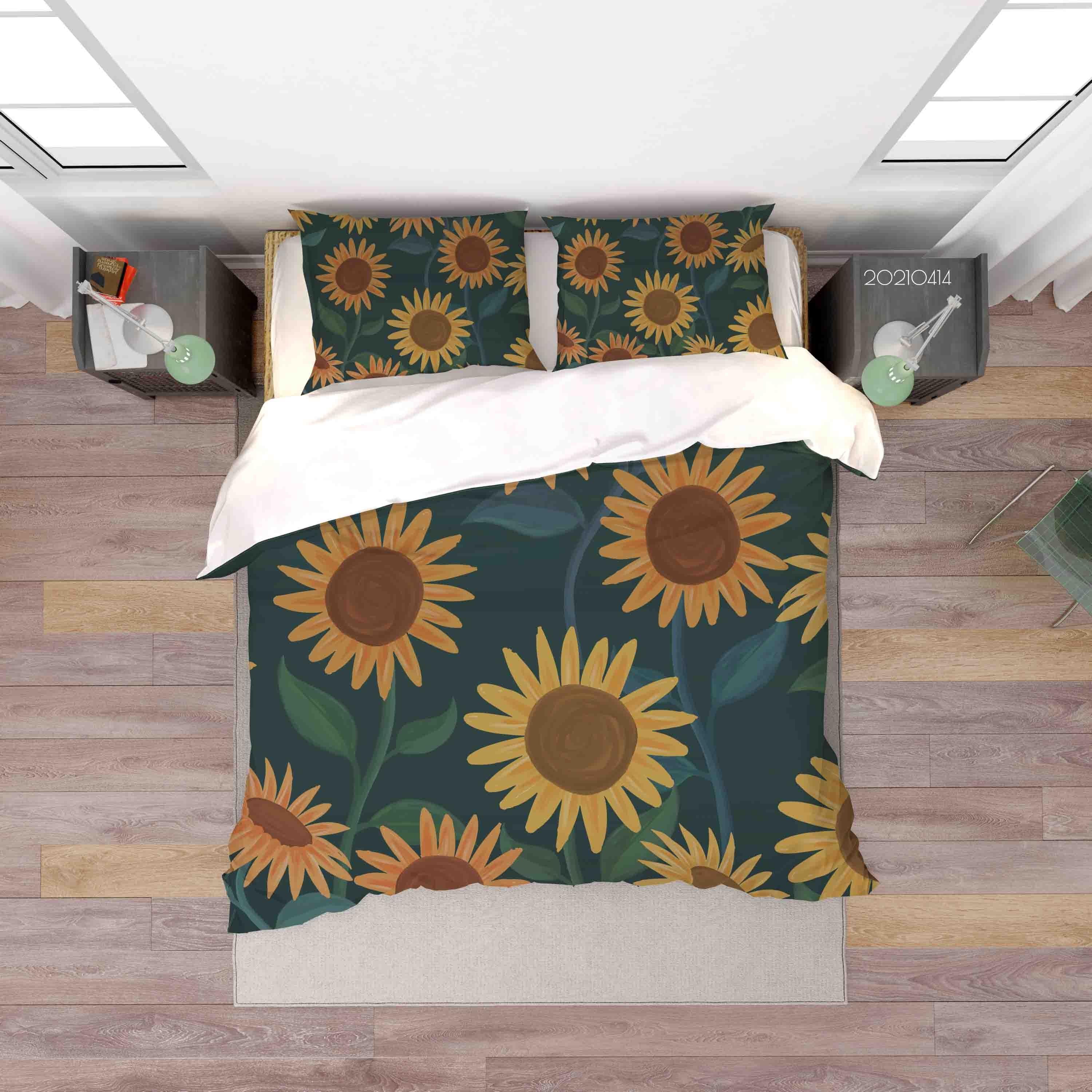 3D Hand Drawn Sunflower Floral Quilt Cover Set Bedding Set Duvet Cover Pillowcases 4- Jess Art Decoration
