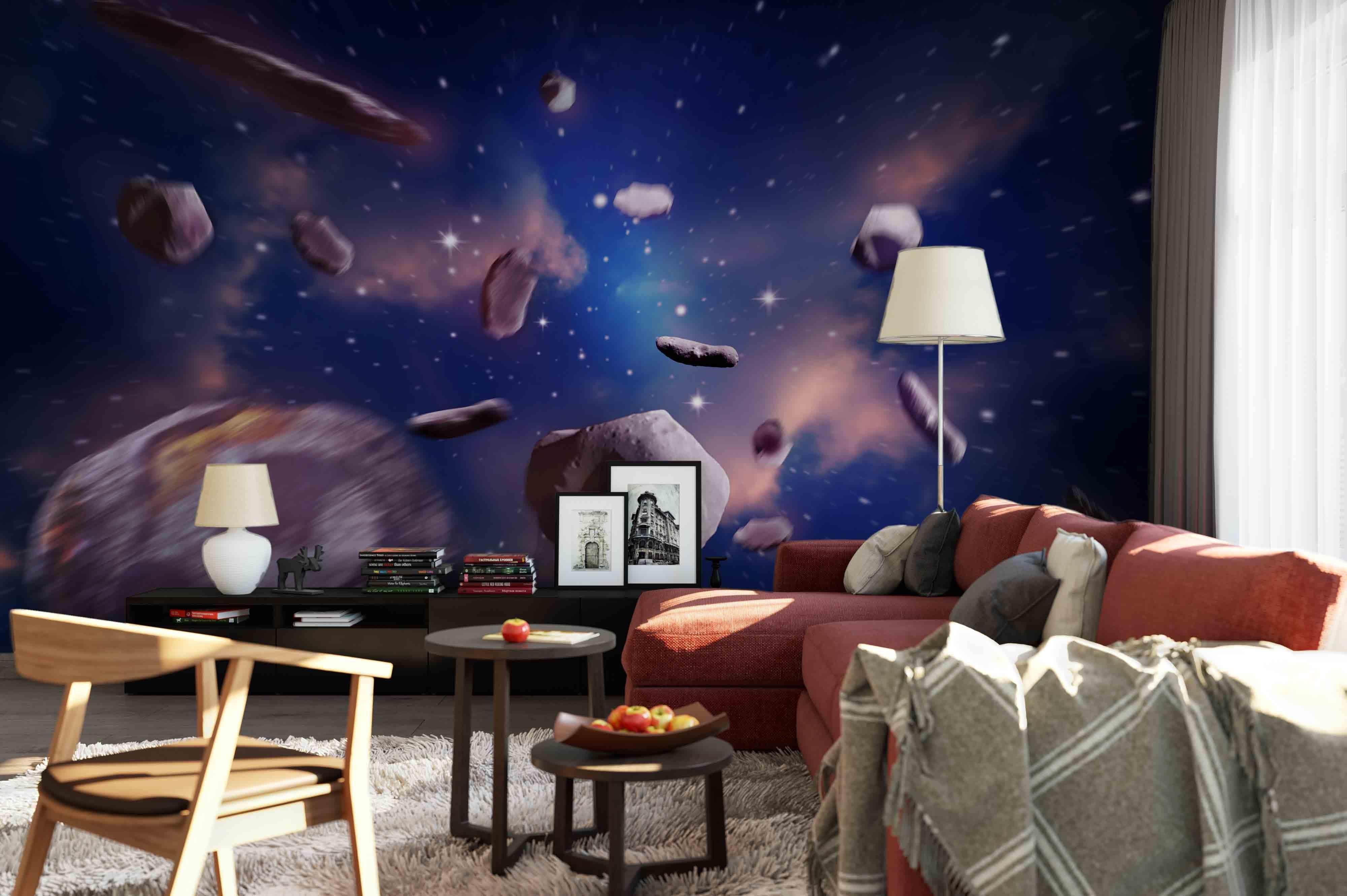 3D meteorites space night sky background wall mural wallpaper 52- Jess Art Decoration
