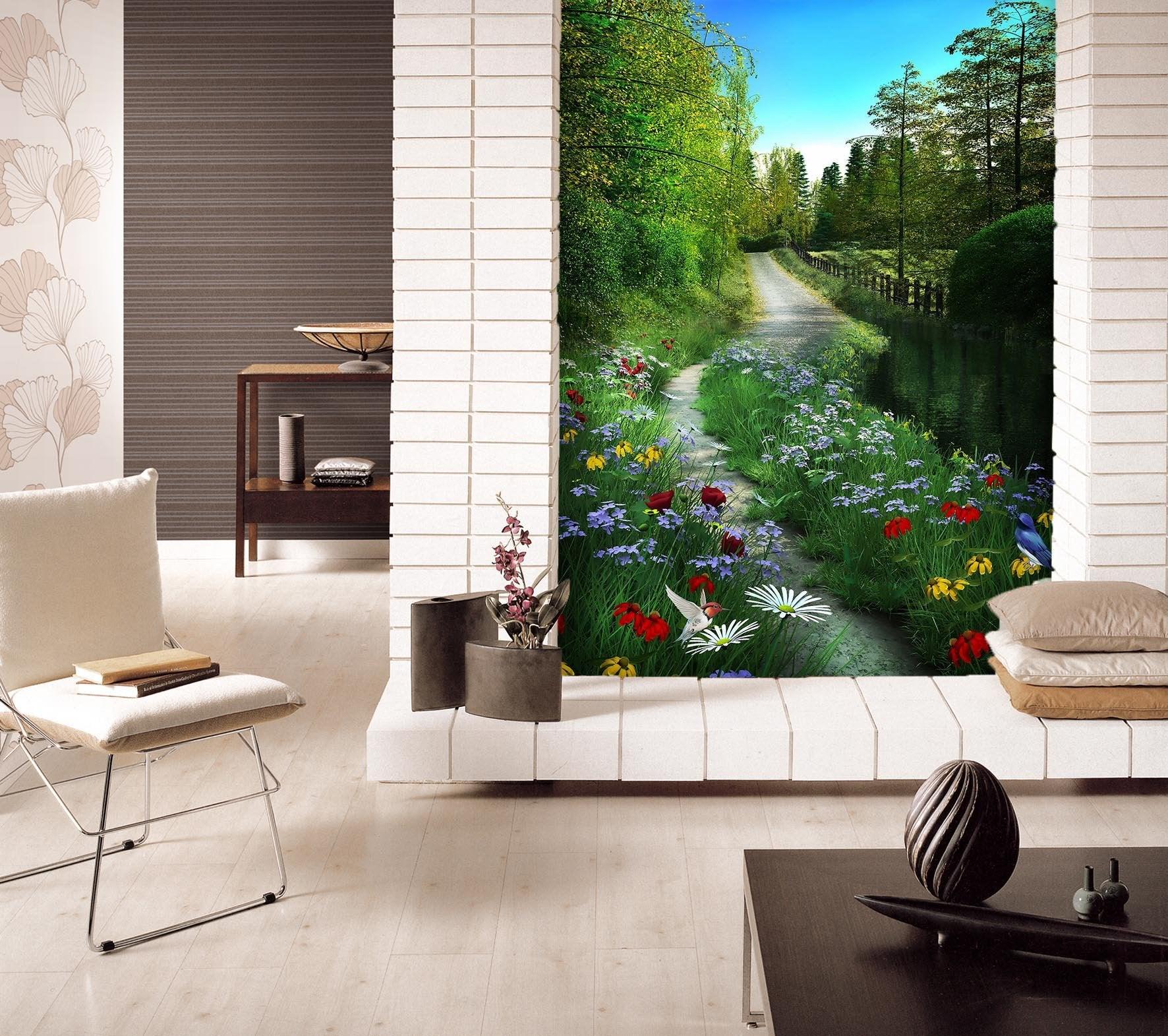 3D road flower woods 077 wall murals- Jess Art Decoration