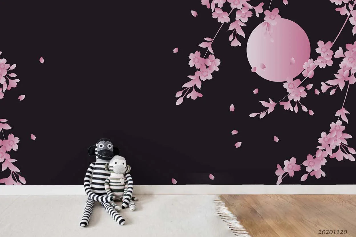 3D Japan Night View Floral Moon Wall Mural Wallpaper LQH 266- Jess Art Decoration